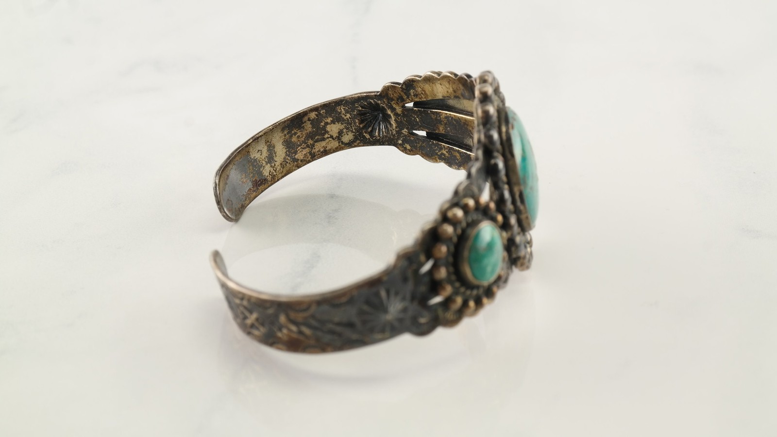 Fred Harvey Era Blue Turquoise Cuff Sterling Silver Bracelet