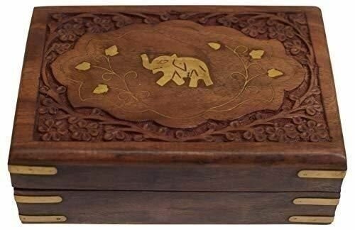Rosewood Keepsake Box Jewelry Trinket Organizer Handcrafted Elephant and Floral