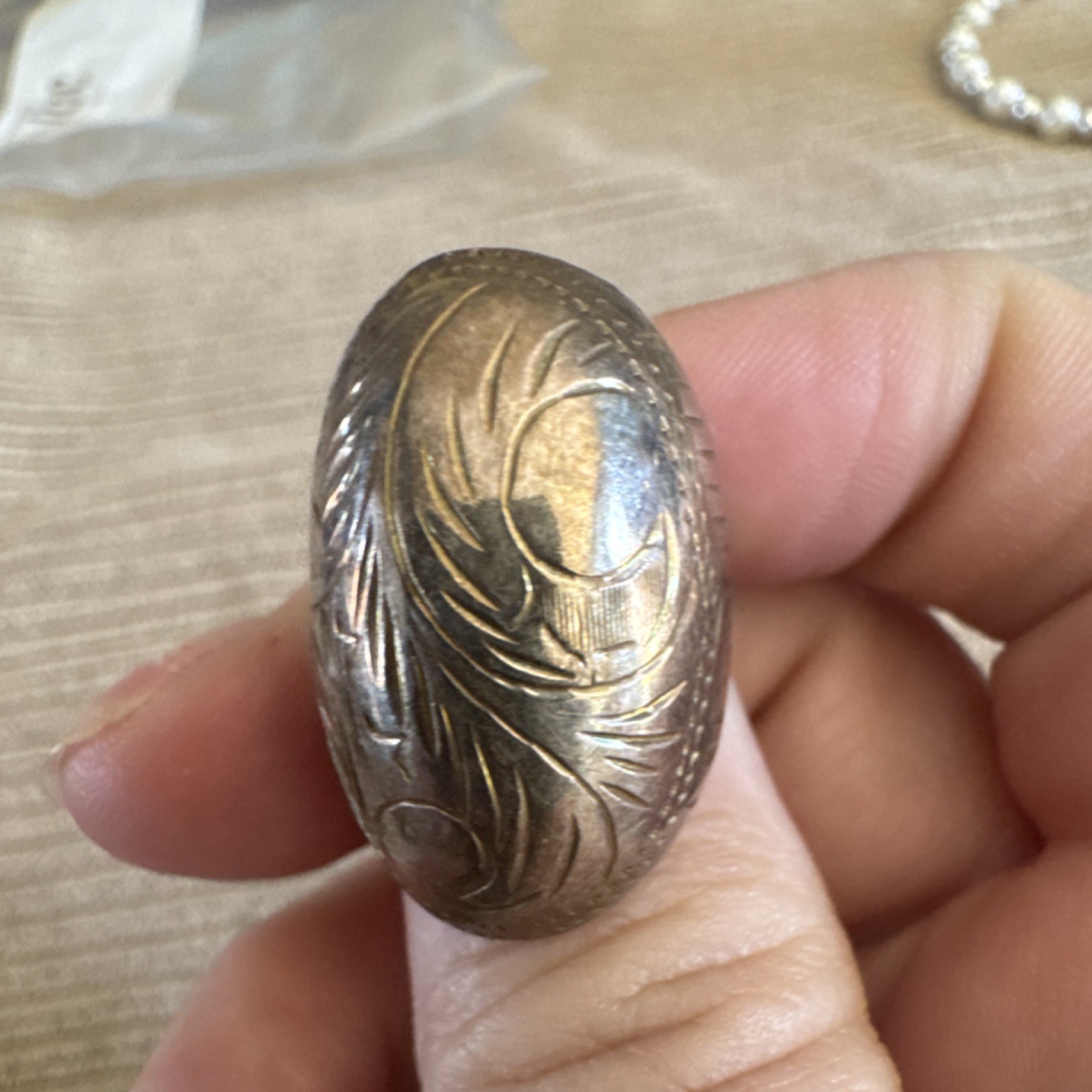 Sterling Silver 925 Engraved Oval Band Ring Ornate Design No Stone Silver Color