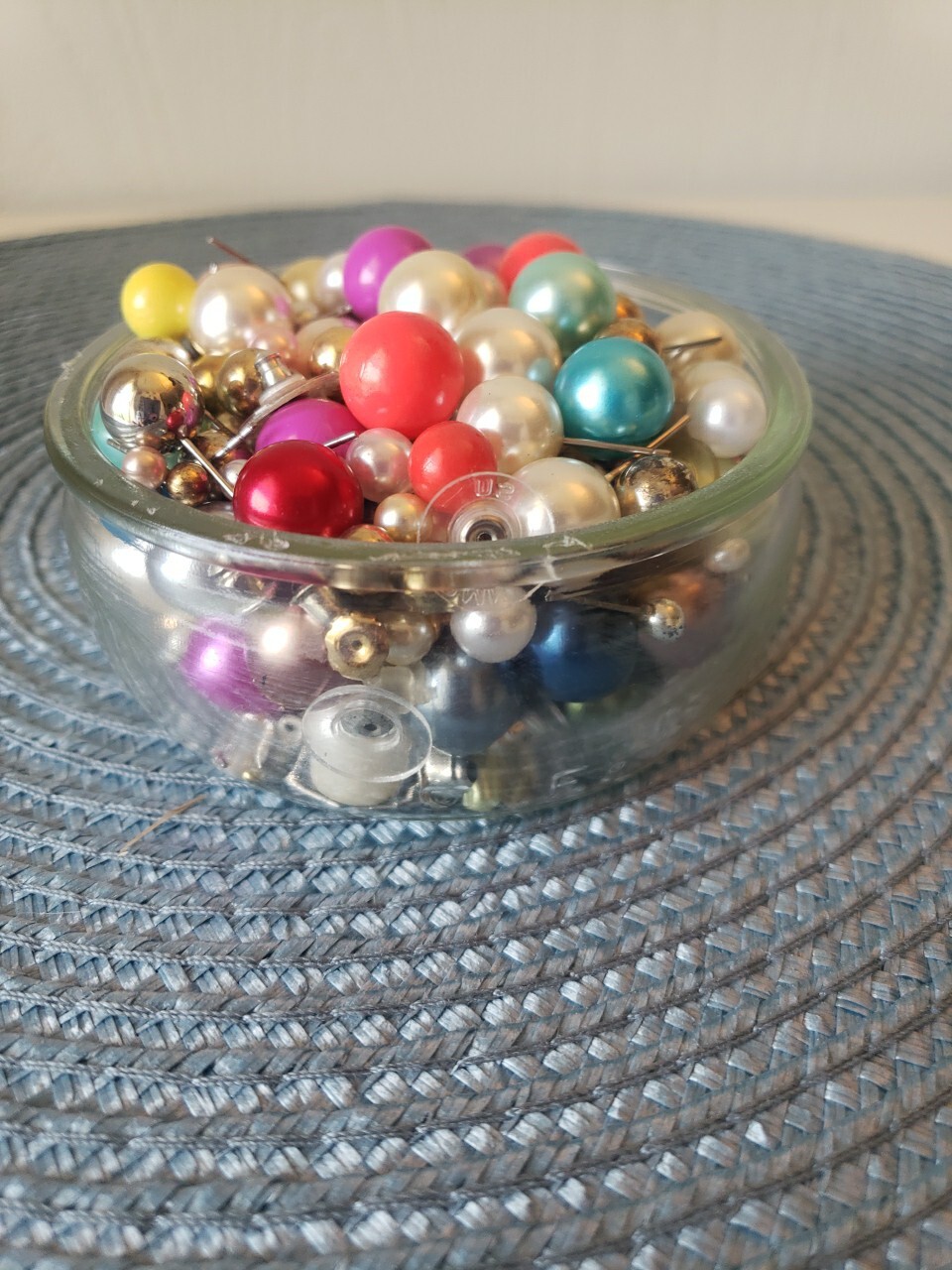 Lot Of Earrings In A 1/2 Pint Jar All Colored Balls Stud Matching And Cleaned