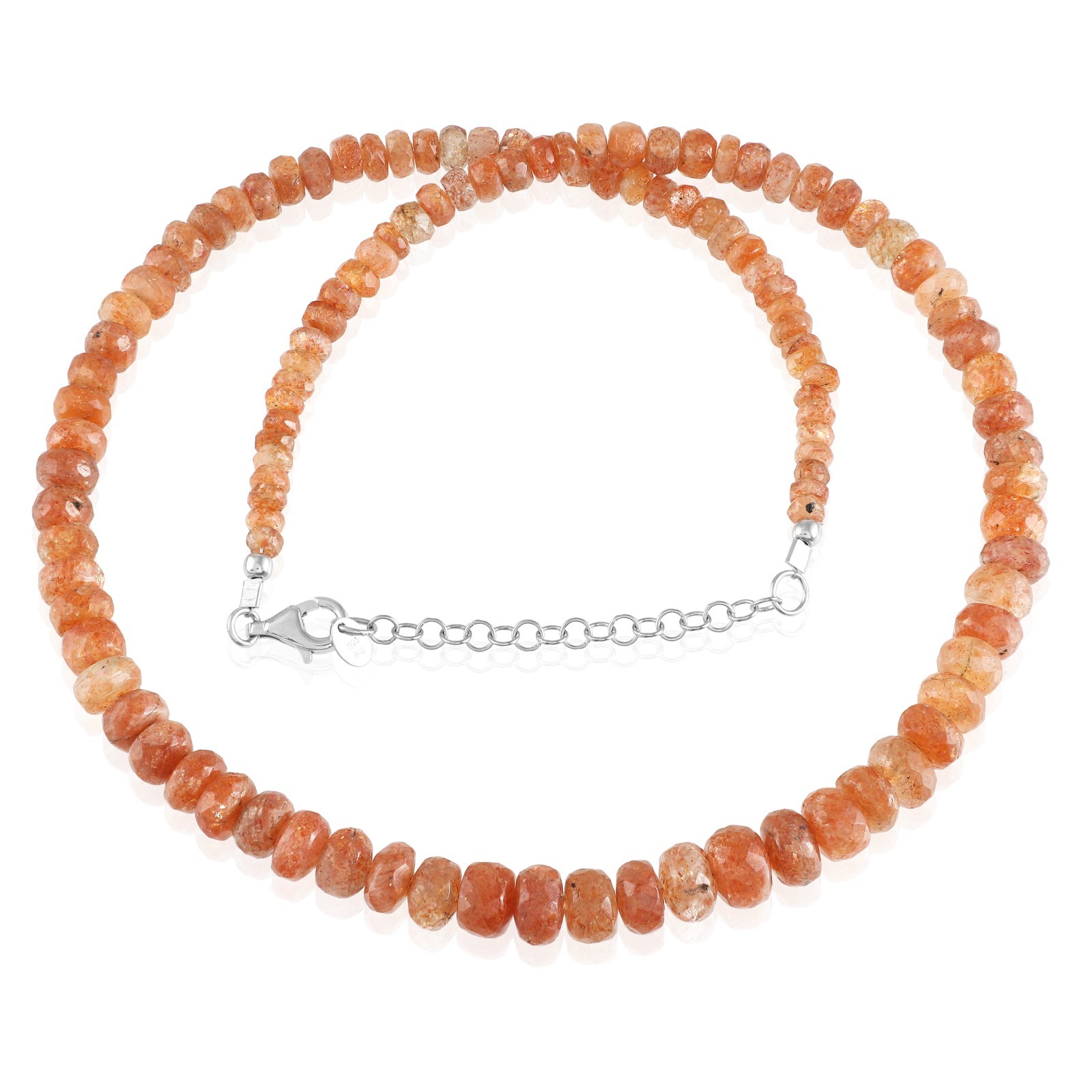 100%Natural Sunstone Stone Beaded Handmade Necklace Faceted Roundel 925 Silver