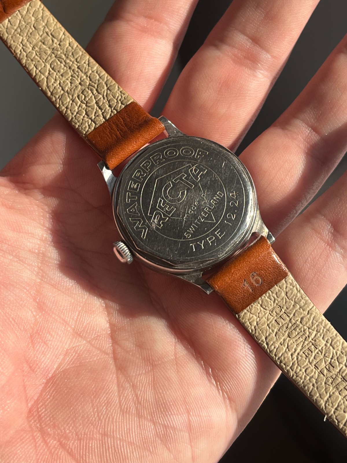 Vintage 1940s Recta Type 1224 Swiss Military Watch Tropical Bullseye Dial 32mm
