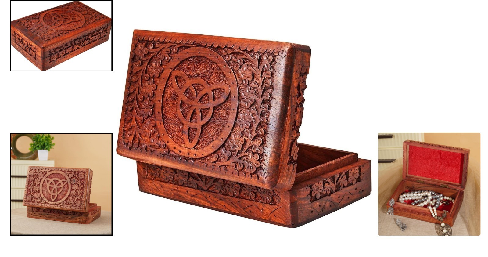 Portable Rosewood Keepsake Chest with Intricate Celtic Design – Ideal for Travel
