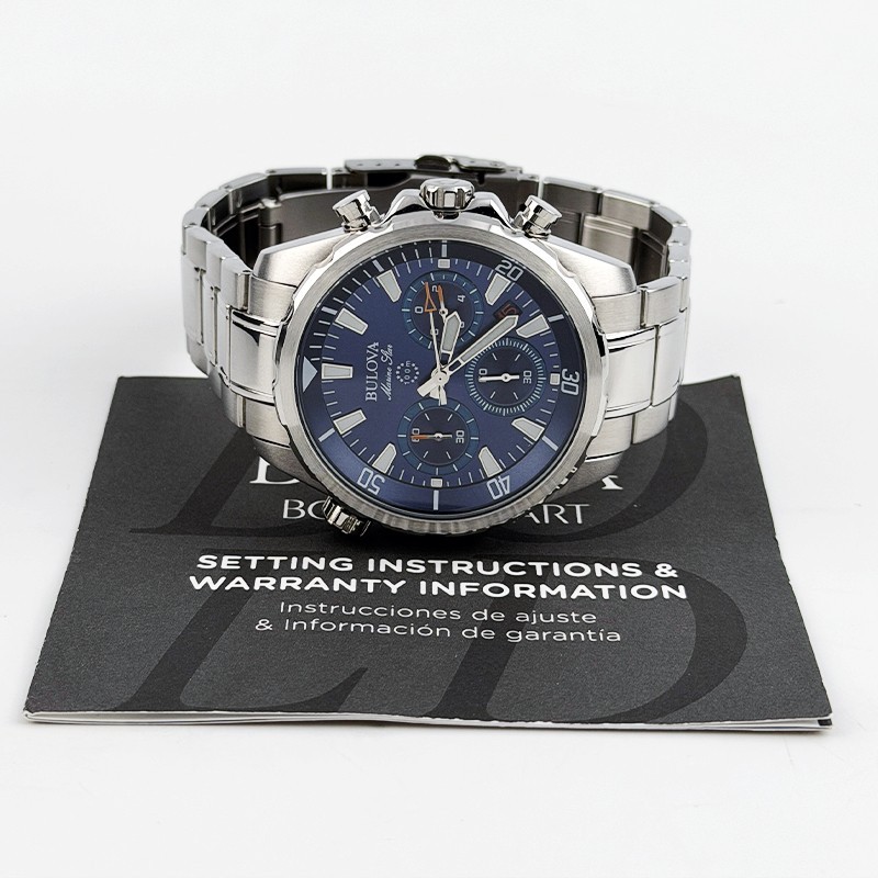 Bulova Marine Star Blue Dial 96B256 Steel Men Quartz Watch 43mm Chronograph