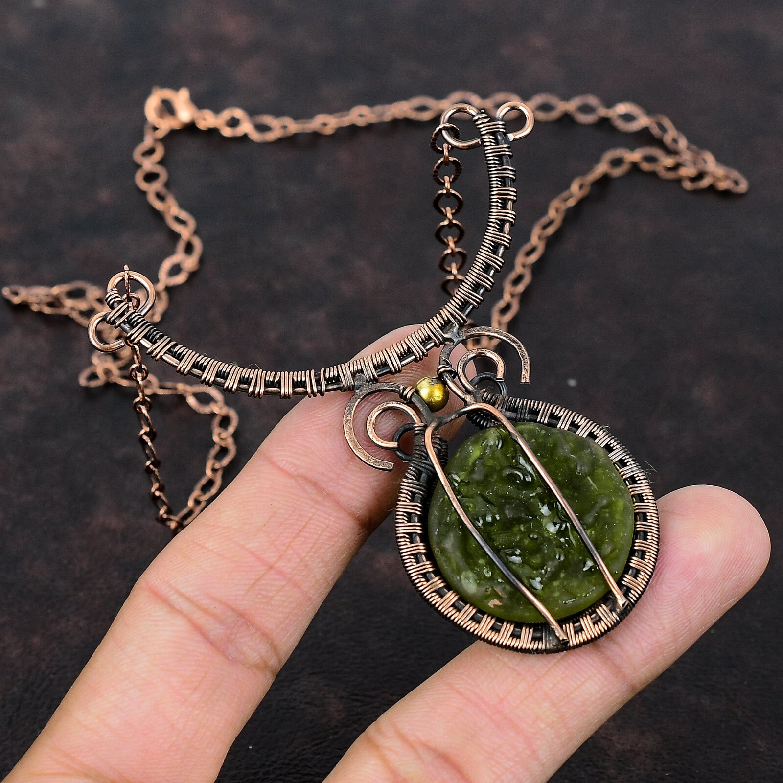 Moldavite Copper Gift For Mother Wire Wrapped Necklace Adjustable 18.0″