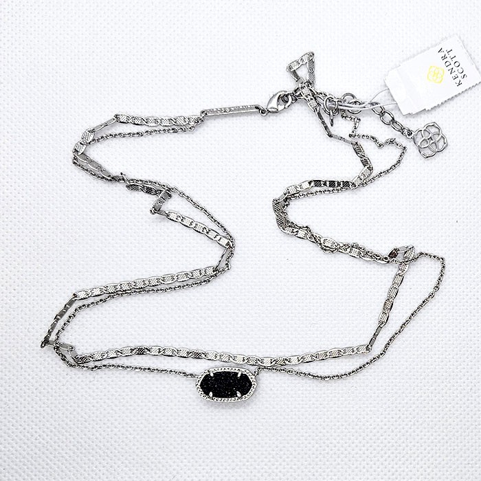 New Kendra Scott Elisa Multi Strand Silver Pendant Necklace In Black drusy