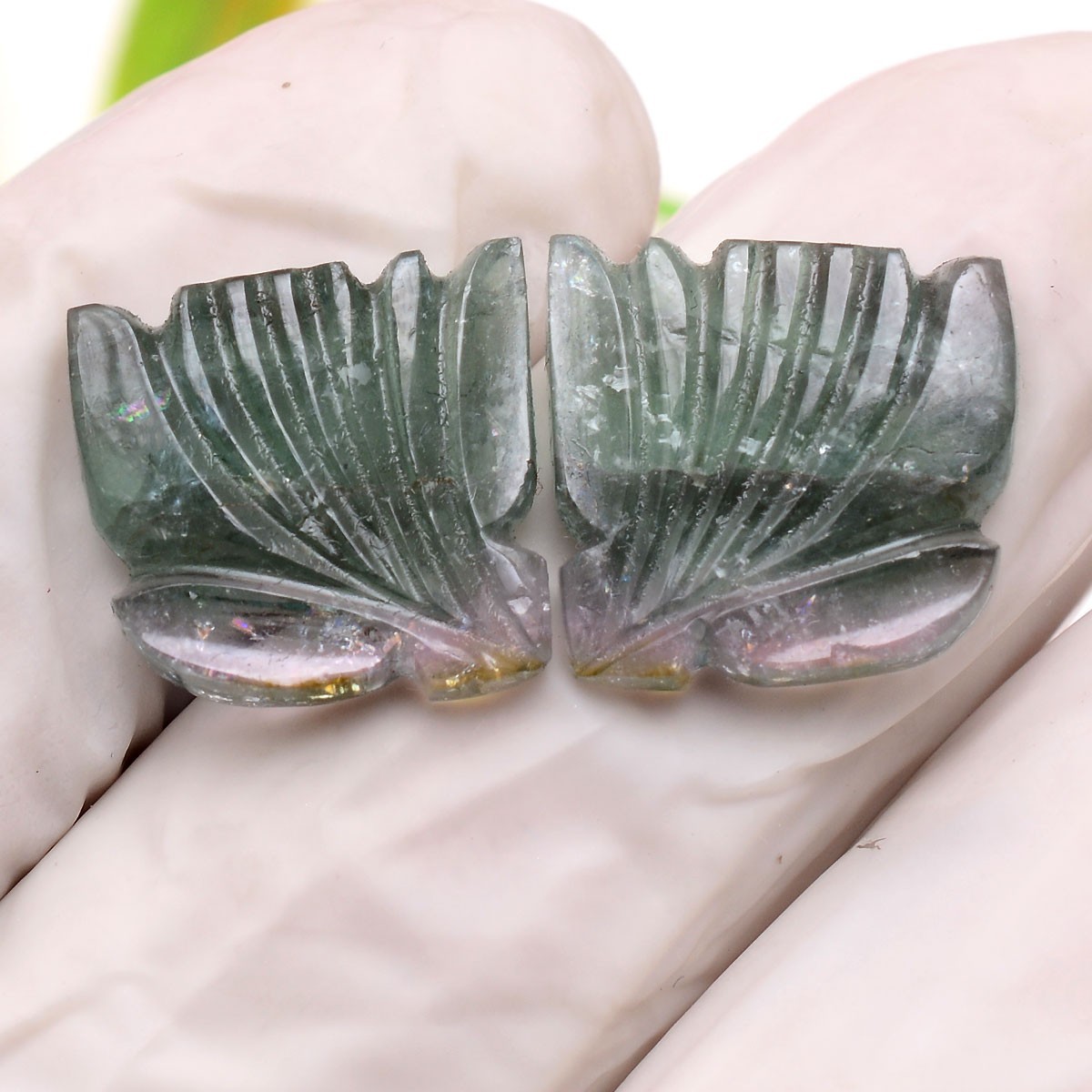 20.40 Cts Natural Tourmaline 15mmx14mm Bi Color Pair Carved Untreated Gemstones