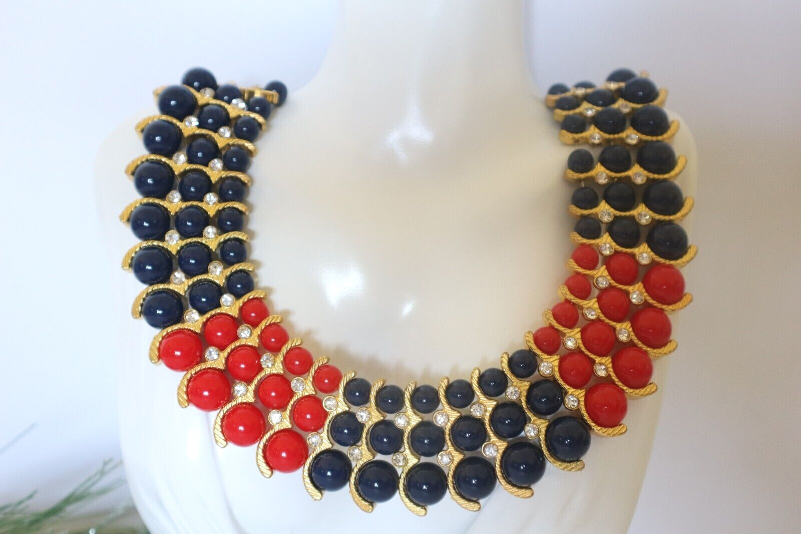 IMAN Rhinestone Collar Necklace Egyptian Style Beaded Gold Plated NEW