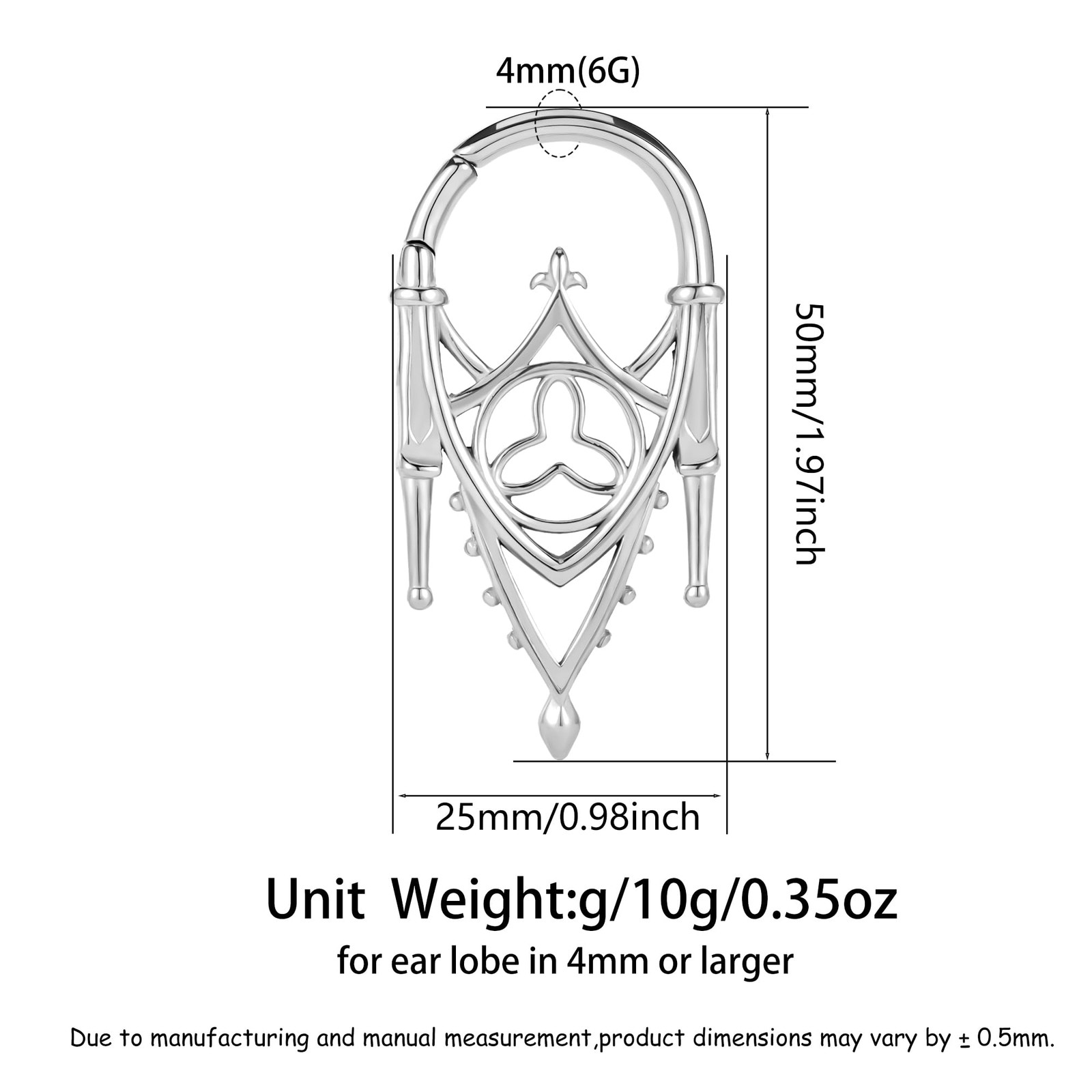 Gothic Ear Weights Hangers, 2PCS Stainless Steel Dangle Ear Gauges Plugs Tunn