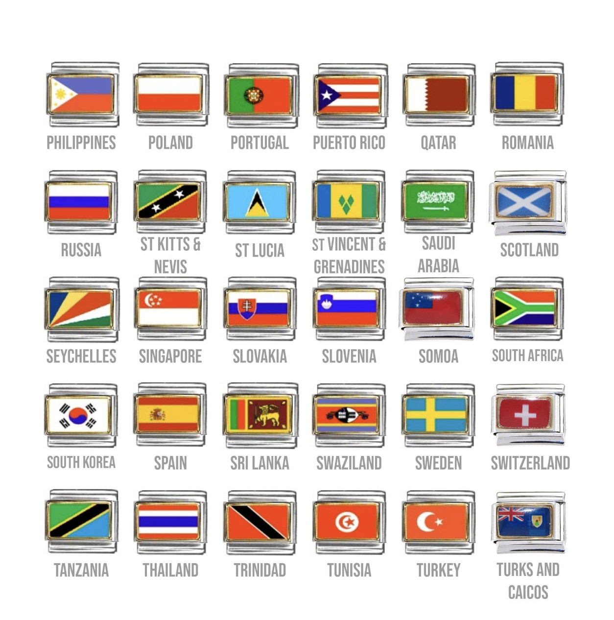 World flags Countries K-Z 9mm Italian charms fits classic italian charm bracelet