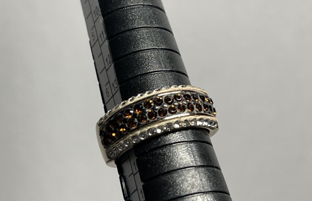 Chocolate Brown & White Simulated Diamond “S” Rose Gold Color Band Ring Sz 6.5