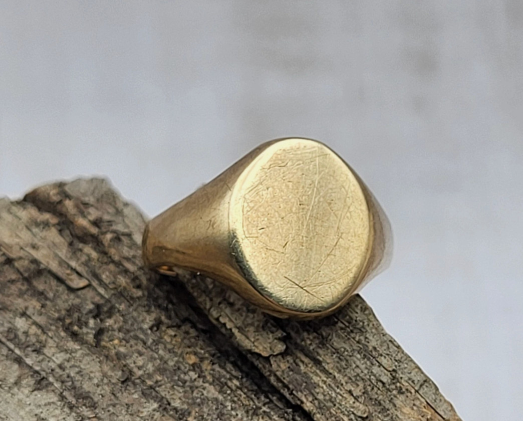 Antique 10K Yellow Gold Blank Oval Signet Initial Pinky Ring Sz 3.25