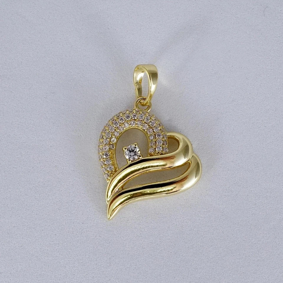 1Ct Round Cut Real Moissanite Women’s Heart Pendant 14K Yellow Gold Plated