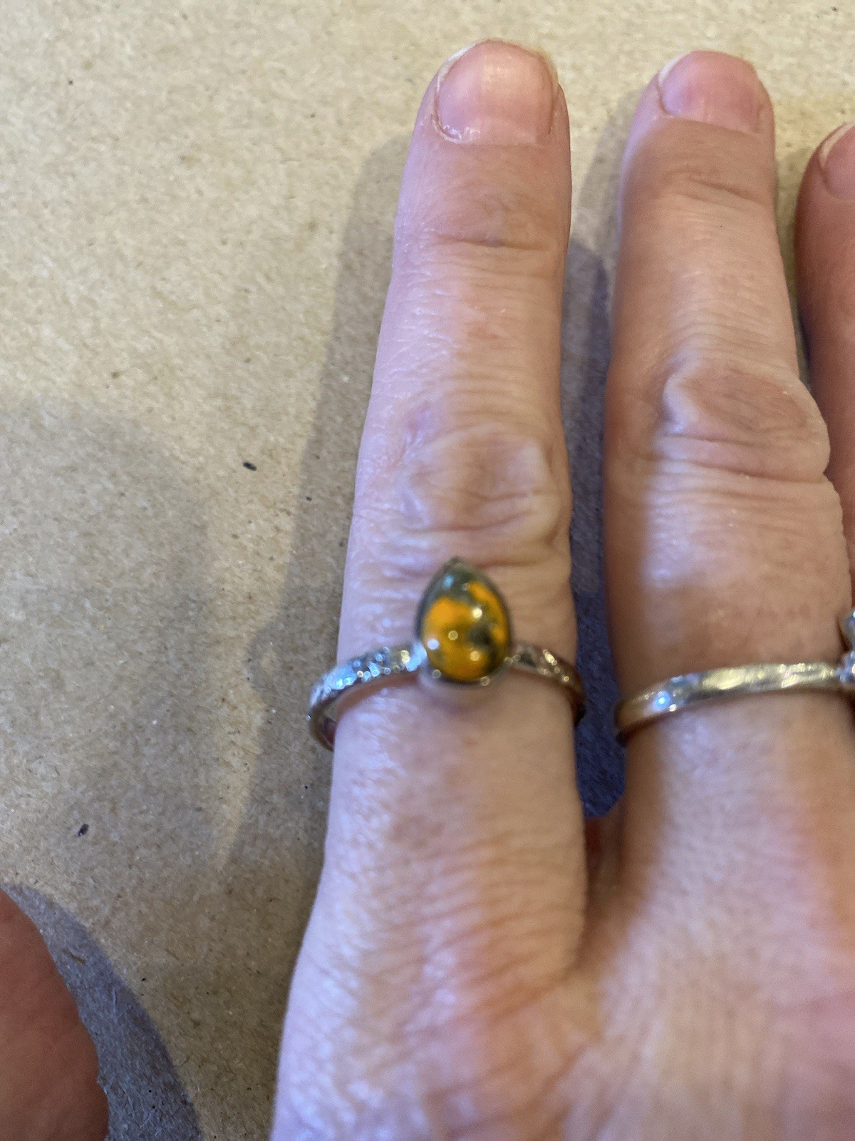 Teardrop Orange and Green Ring Unkown Gem Size 8.75 Silver 925