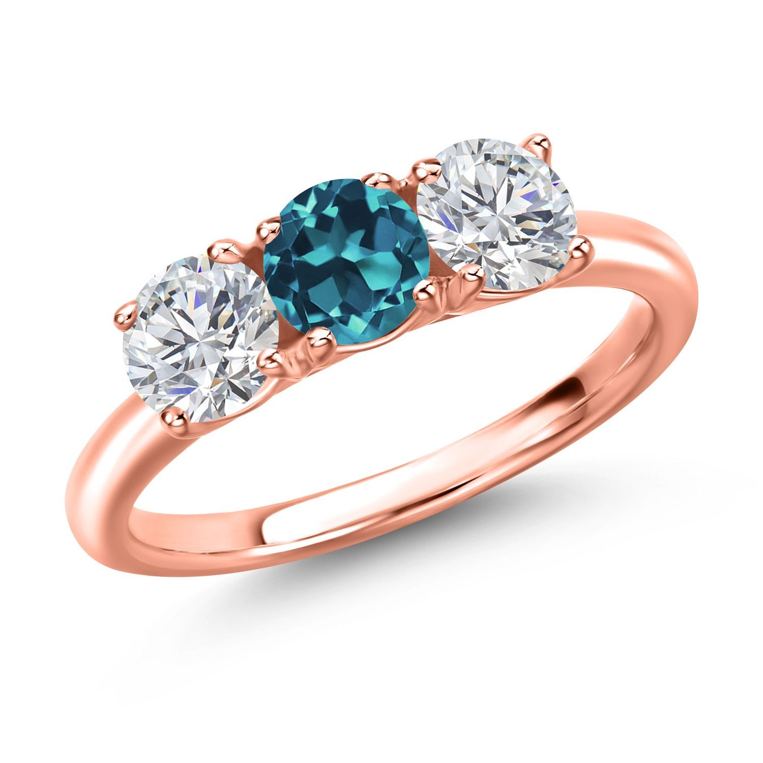 18K Rose Gold Plated Silver London Blue Topaz and Lab Grown Diamond Engagement