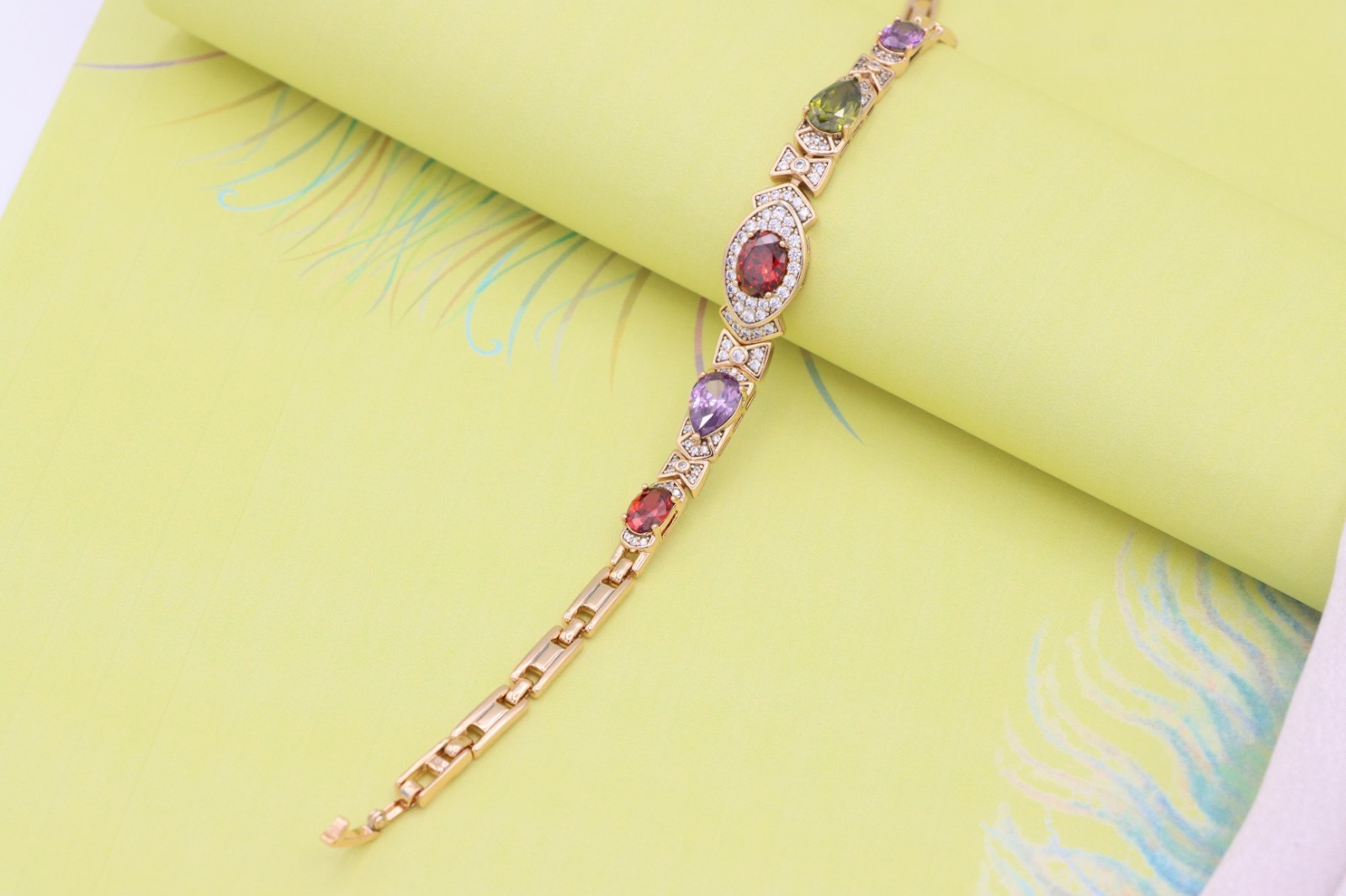 Rose Gold Bracelet with Multicolor Stones & Diamond Halo Accents, XPBL0670