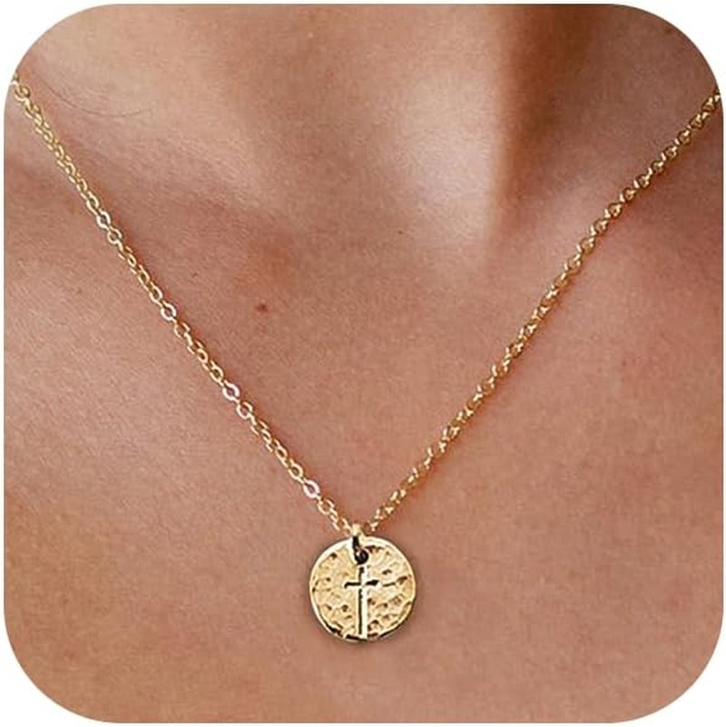 Small Cross Necklace for Women, 14K Gold Silver Plated Pendant | Dainty Cross Ch