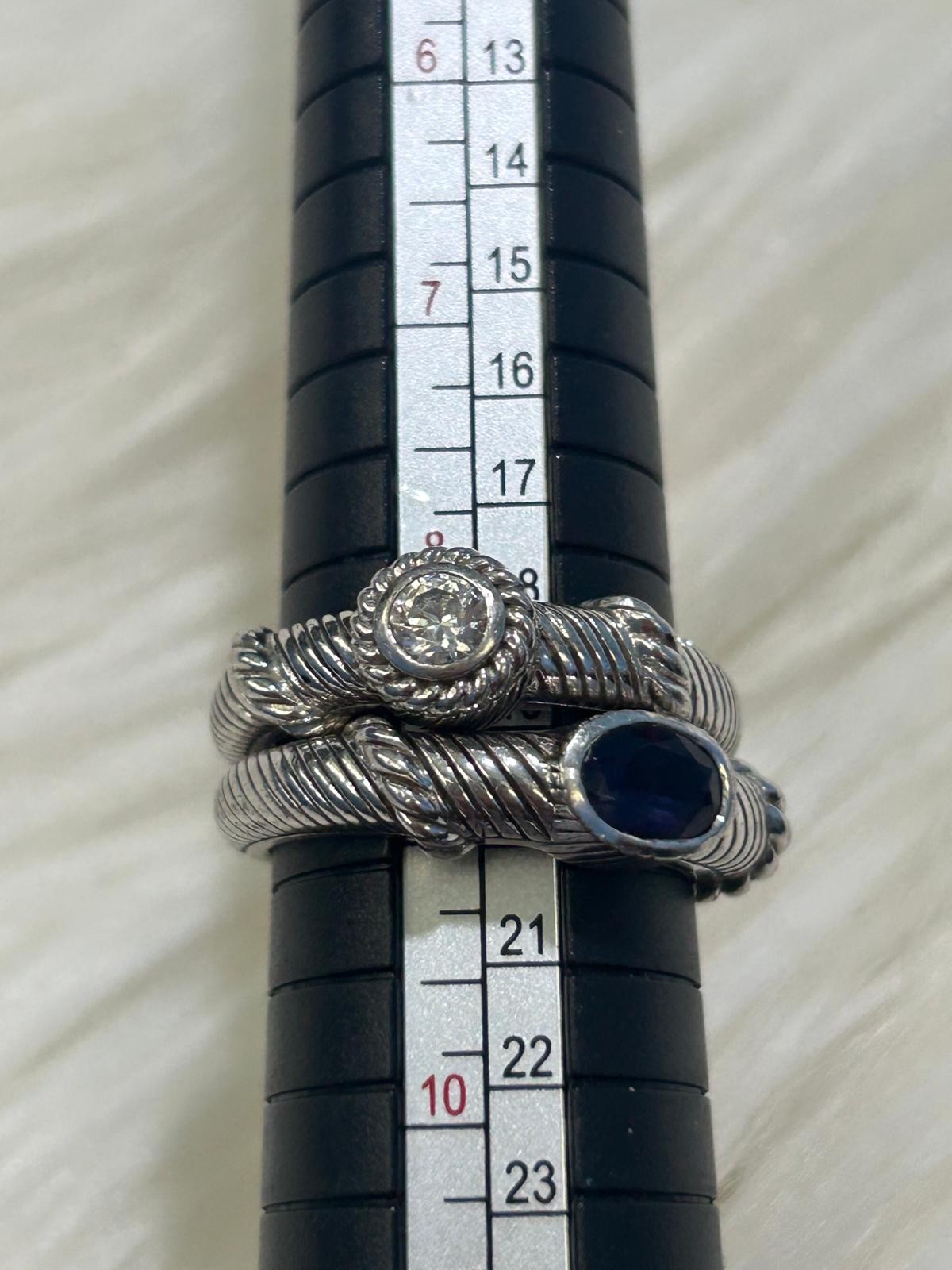 udith Ripka 925 Silver Stackable Rings Lot 2 Clear & Dark Purple Stone Size 8