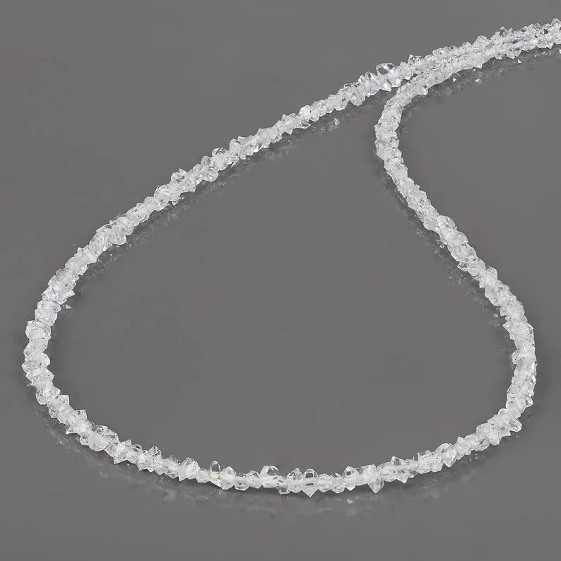 Natural Rough Herkimer Diamond Quartz Nuggets Beads 925 Silver 18″ Necklace Gift