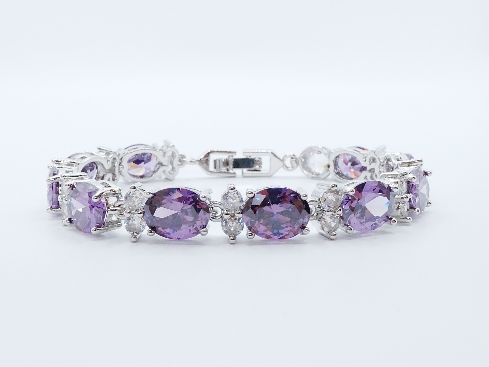 Bracelet Purple Gemstone & Cz Diamond 24K Yellow Gold Plated 7″ Women Jewelry