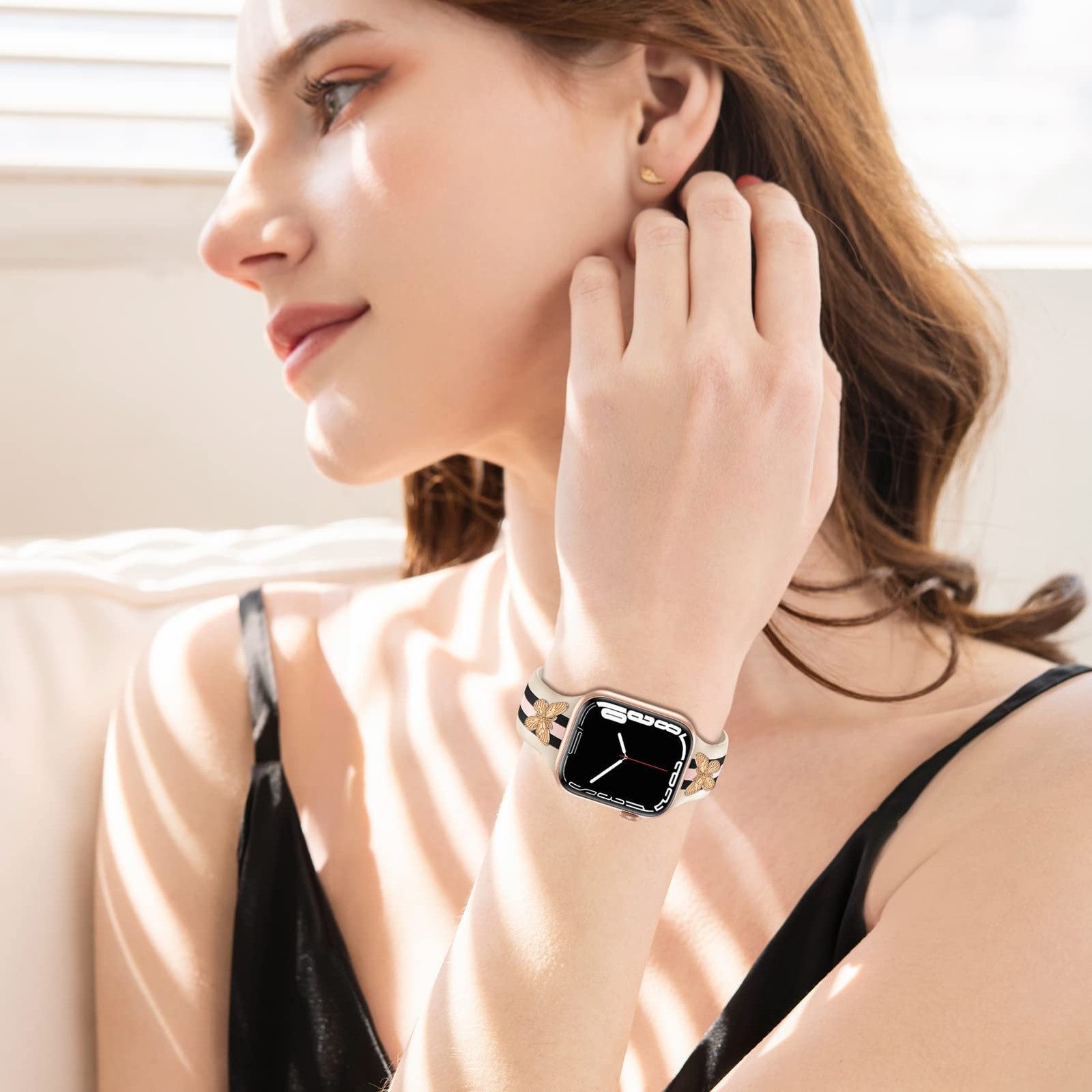 Designer 38mm/40mm/41mm/42mm(Series 11 10), walnut/Black/Pink with Butterfly