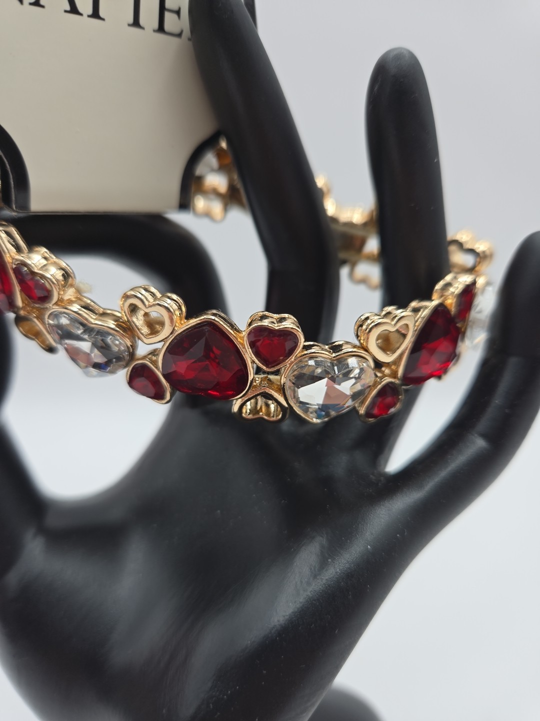 NAPIER GoldTone Red And White Heart Stretch Bracelet NWT