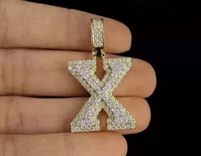 Real Moissanite 3.20Ct Round Cut Letter “X” Pendant 14K Yellow Gold Plated