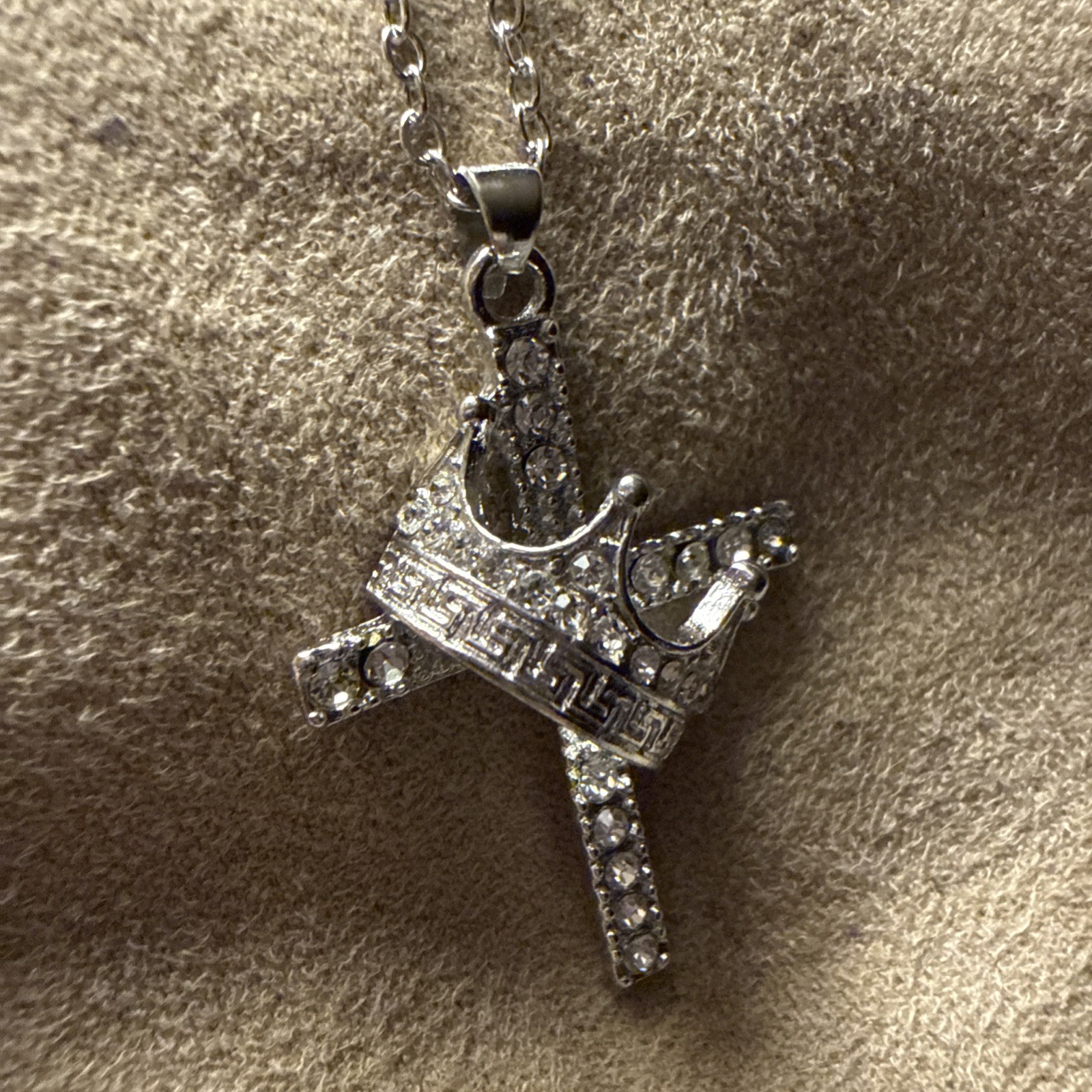 Silver Cross Necklace With Crown Of Thorns In Middle