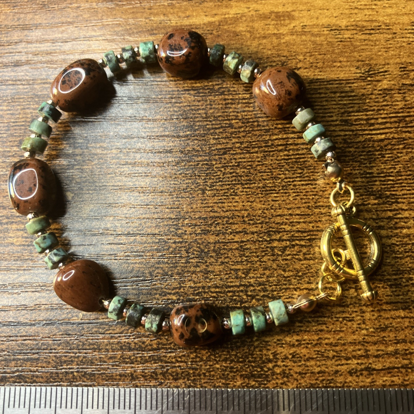 Mahogany Obsidian And African Jasper Bracelet With Toggle Clasp- 6.5-7.5” Wrist