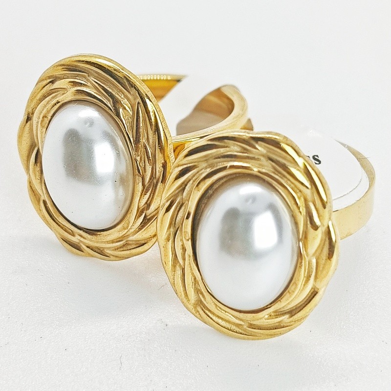 36Pcs4mm Stainless Steel Oval ABS Pearl Rings Gold Tone Minimalist Women Jewelry