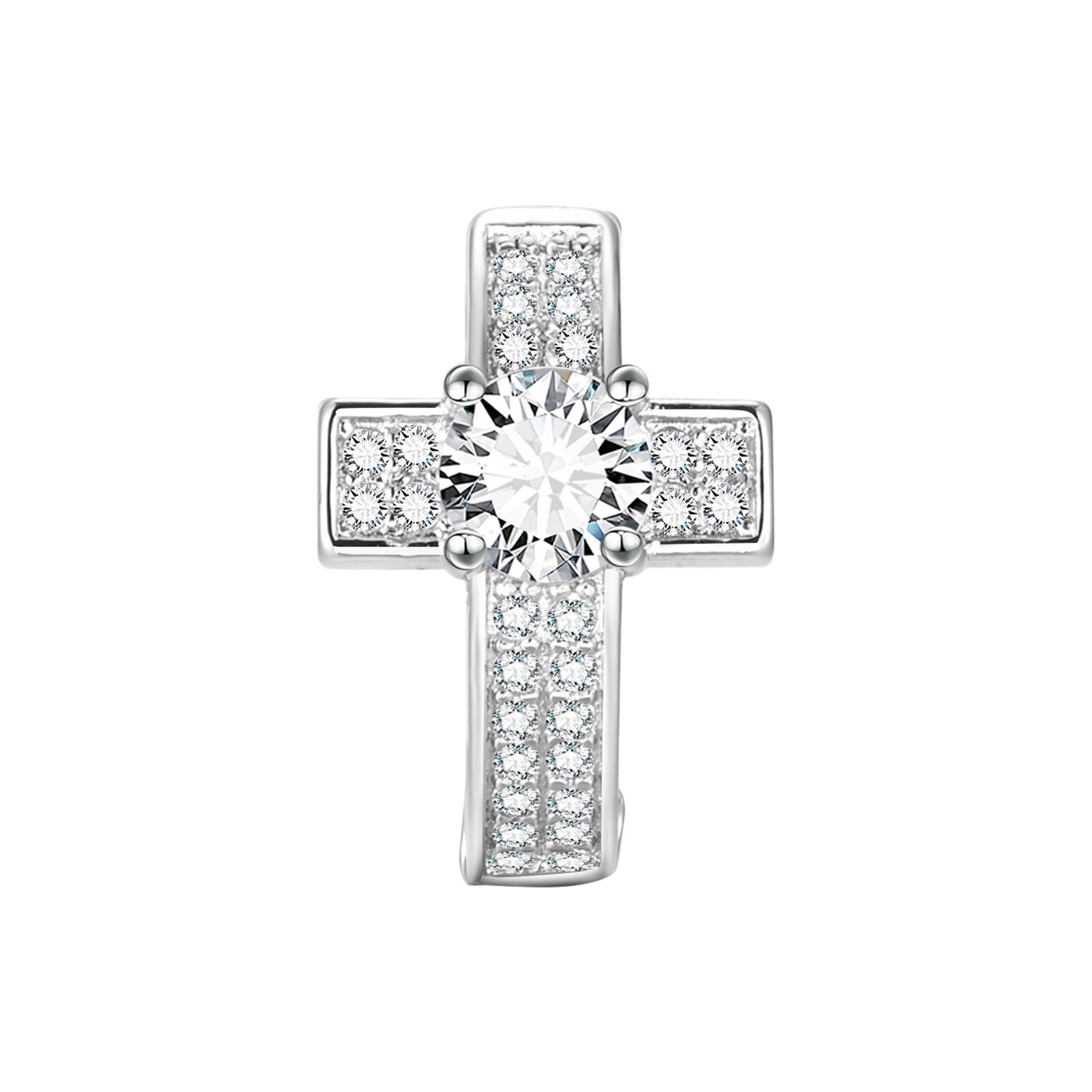 Silver Cross Hoop Earrings Faith Huggie Bling AAA CZ Stone Centered Men Classic