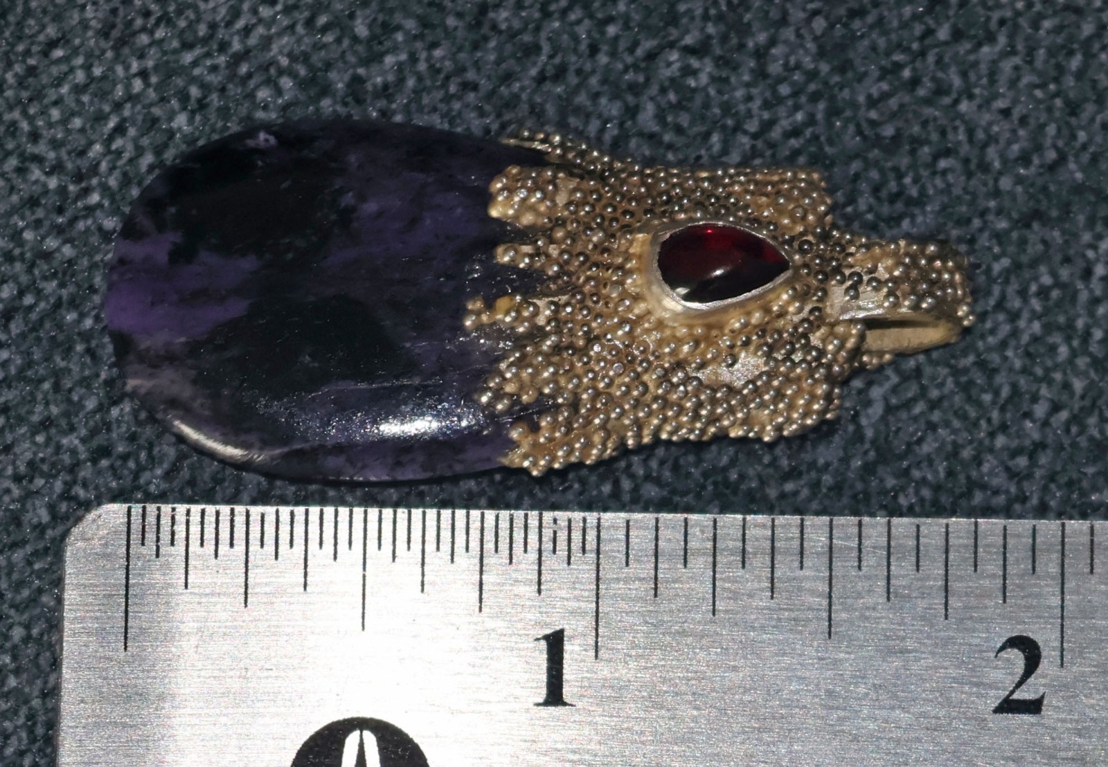 Artisan Ingapani Style 1.75″ Sugilite, Garnet & Silver Teardrop Pendant 13.24g