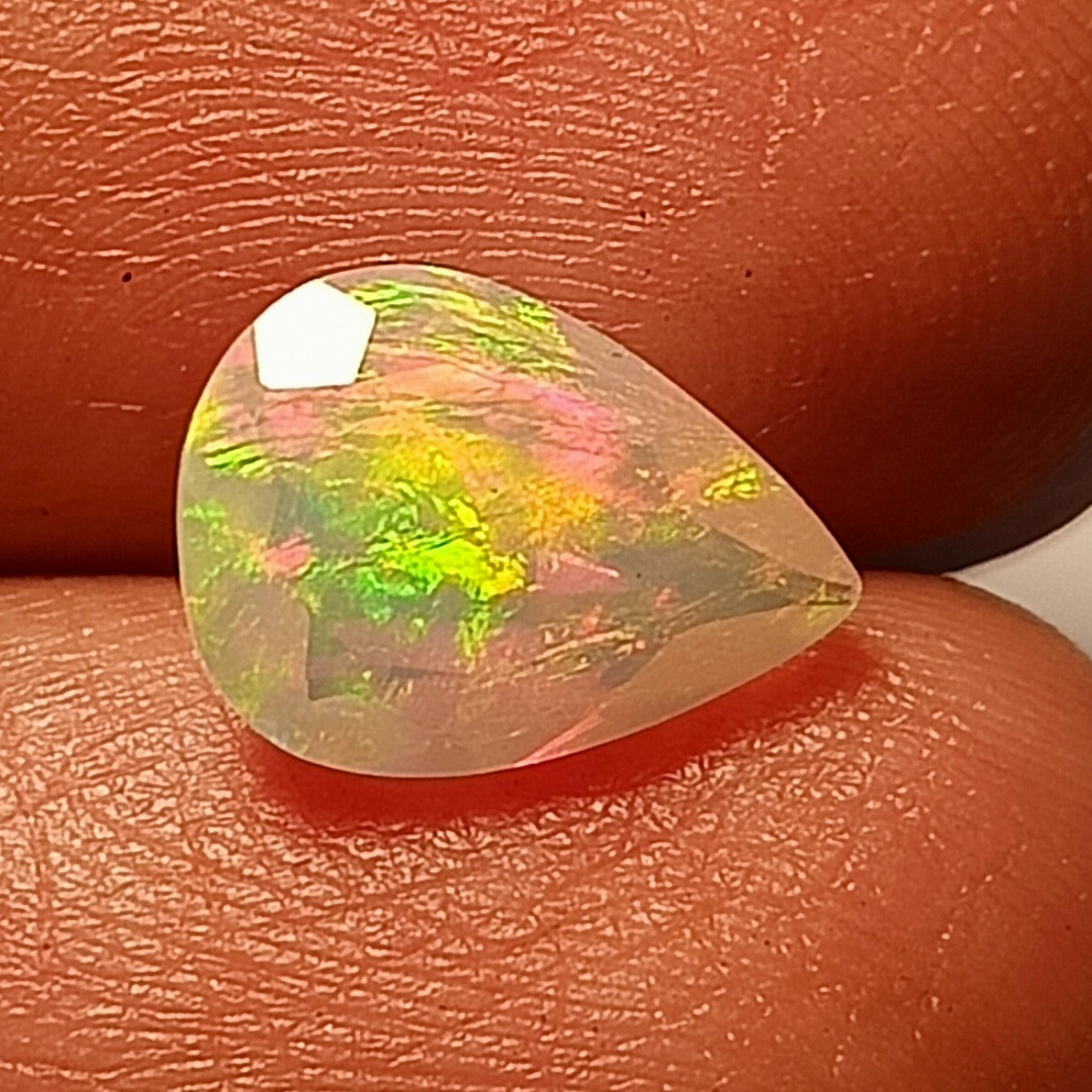 1.55 Carat Natural Ethiopian Fire Opal Play Of Color Faceted Pear Shape Gemstone