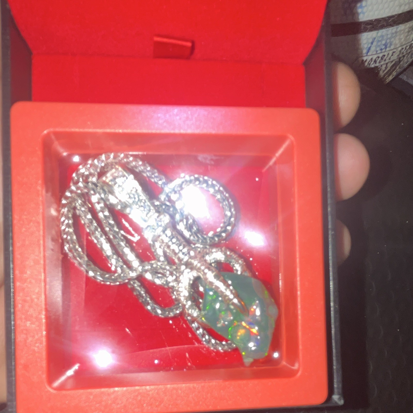 TraxNYC Eagle claw w/lab grown diamonds holding multicolored opalSilverRopeChain