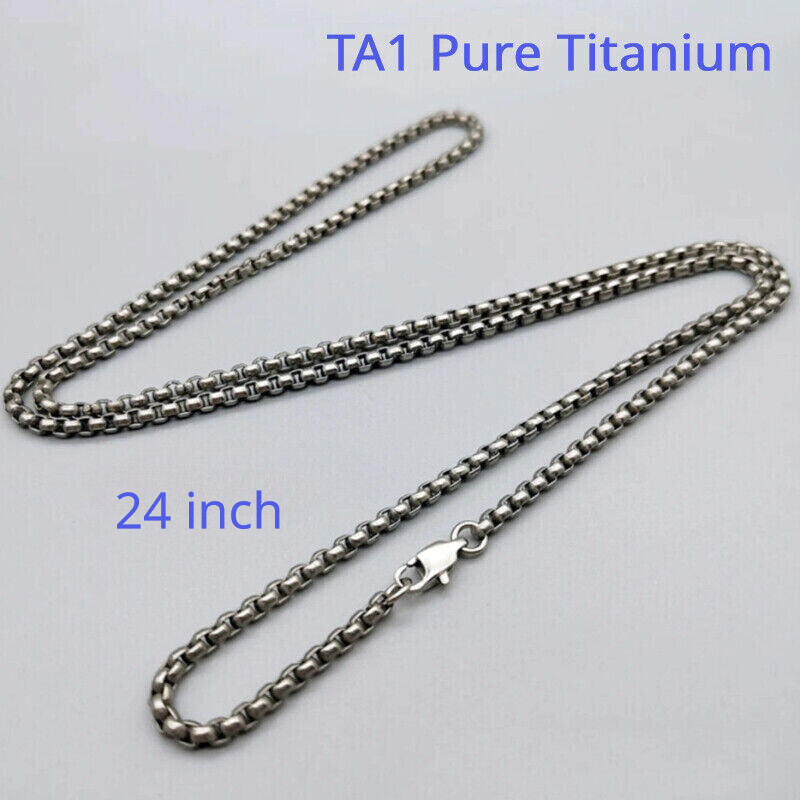 New Pure Titanium Box Chain Necklace 3mm Unisex NO Allergic Skin Care Health 24″
