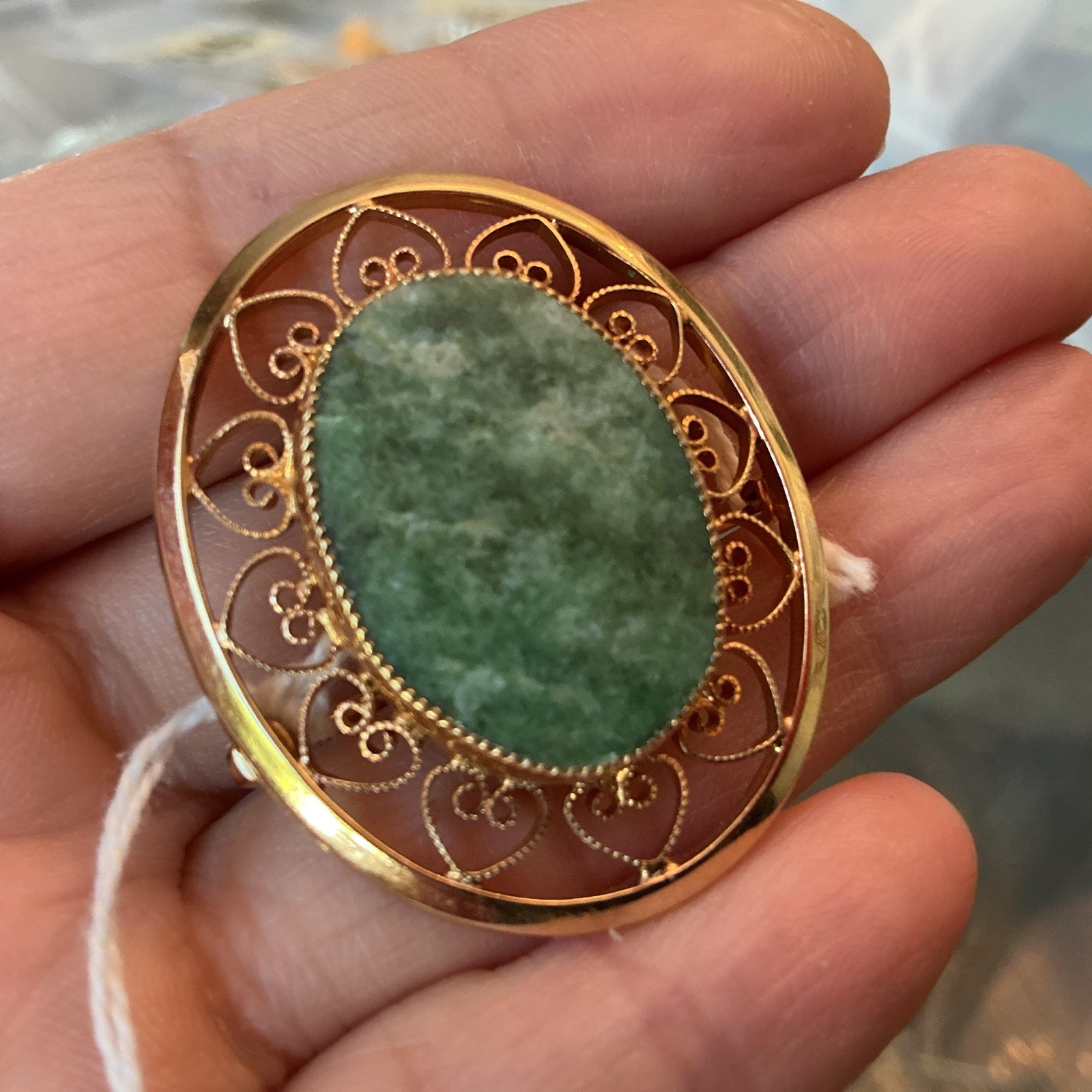 Vintage Gold Filled Green Gemstone 1/20 12k Brooch