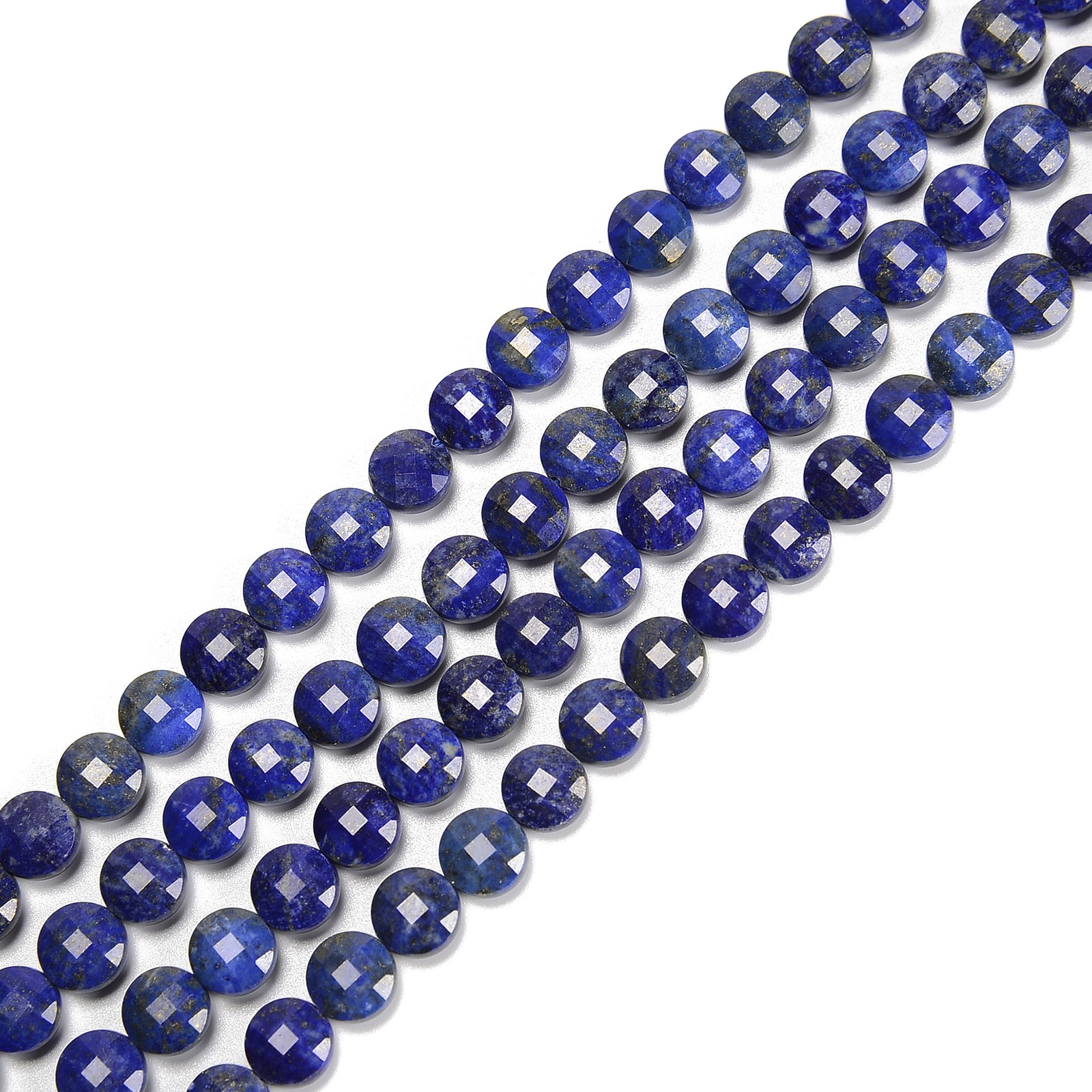 Natural Lapis Faceted Coin Beads Size 8mm 15.5” Strand (8mm)