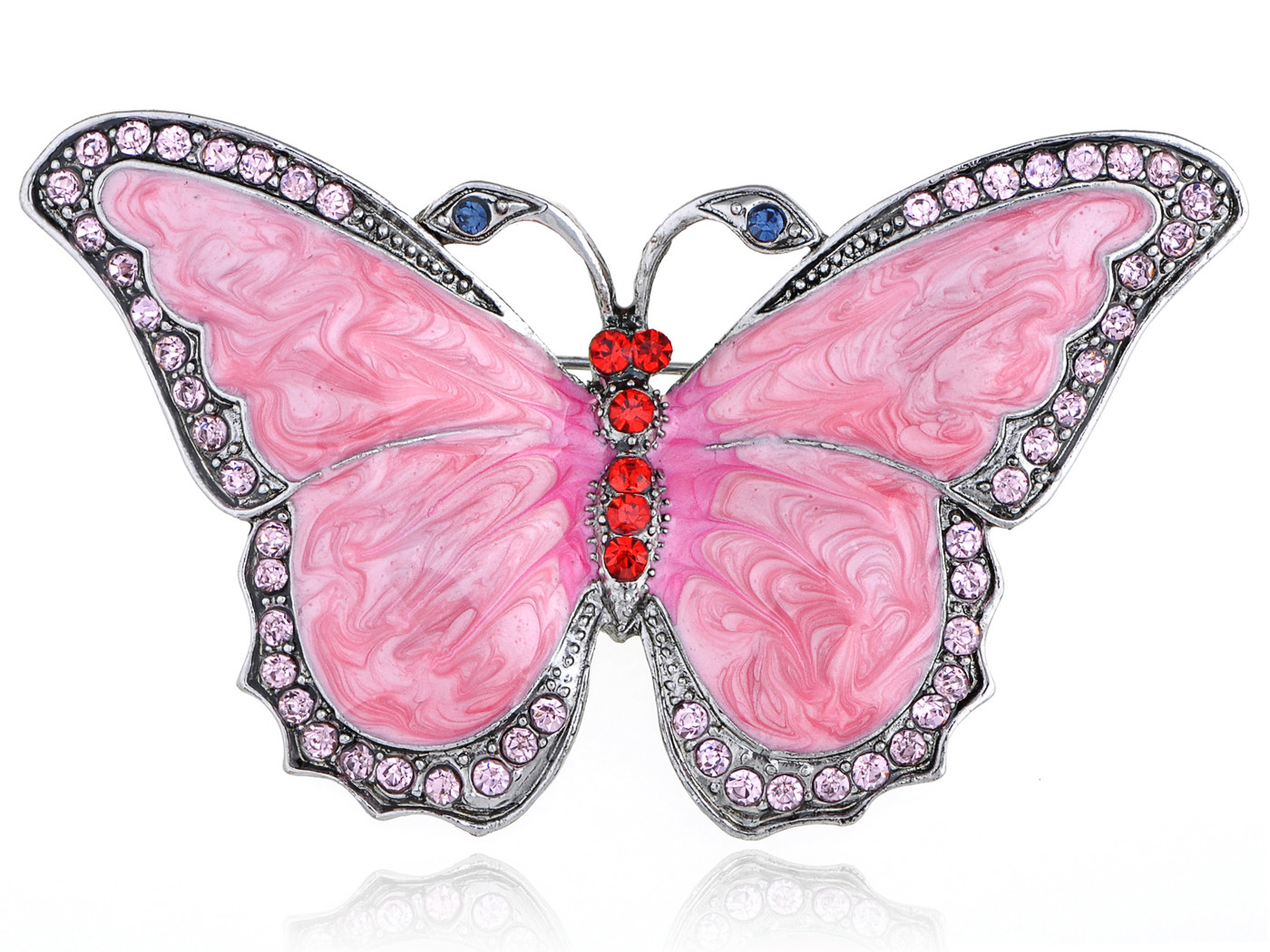 Bug Eyed Pearlescent Rose Pink Enamel Crystal Rhinestone Butterfly Pin Brooch