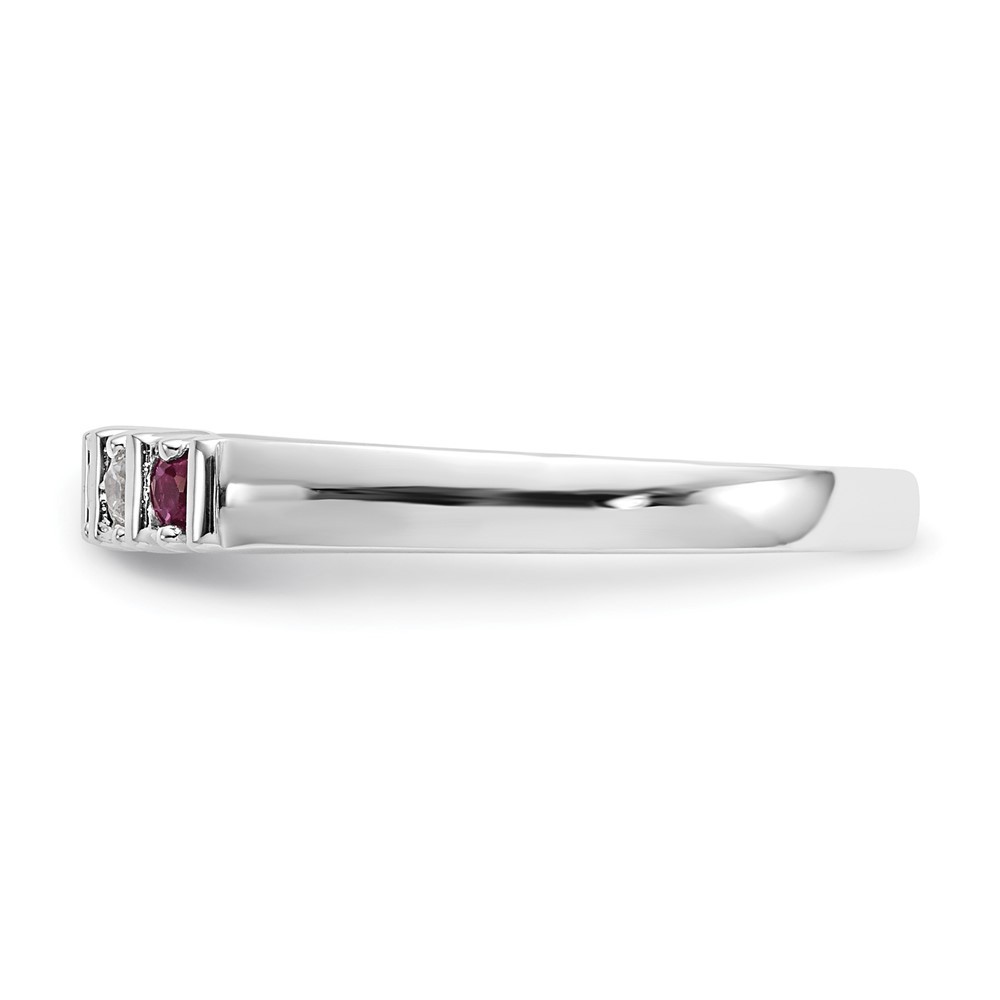 14k White Gold 1/15 carat Diamond and Ruby Complete Band Ring Size 7