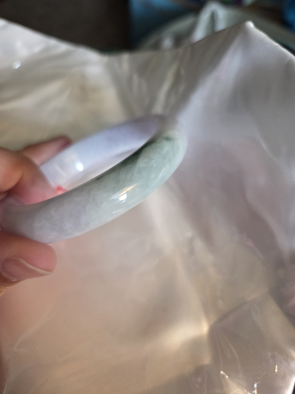 Grade A Jadeite Jade Round Bangle Lavender with green Floating with 56/57 mm