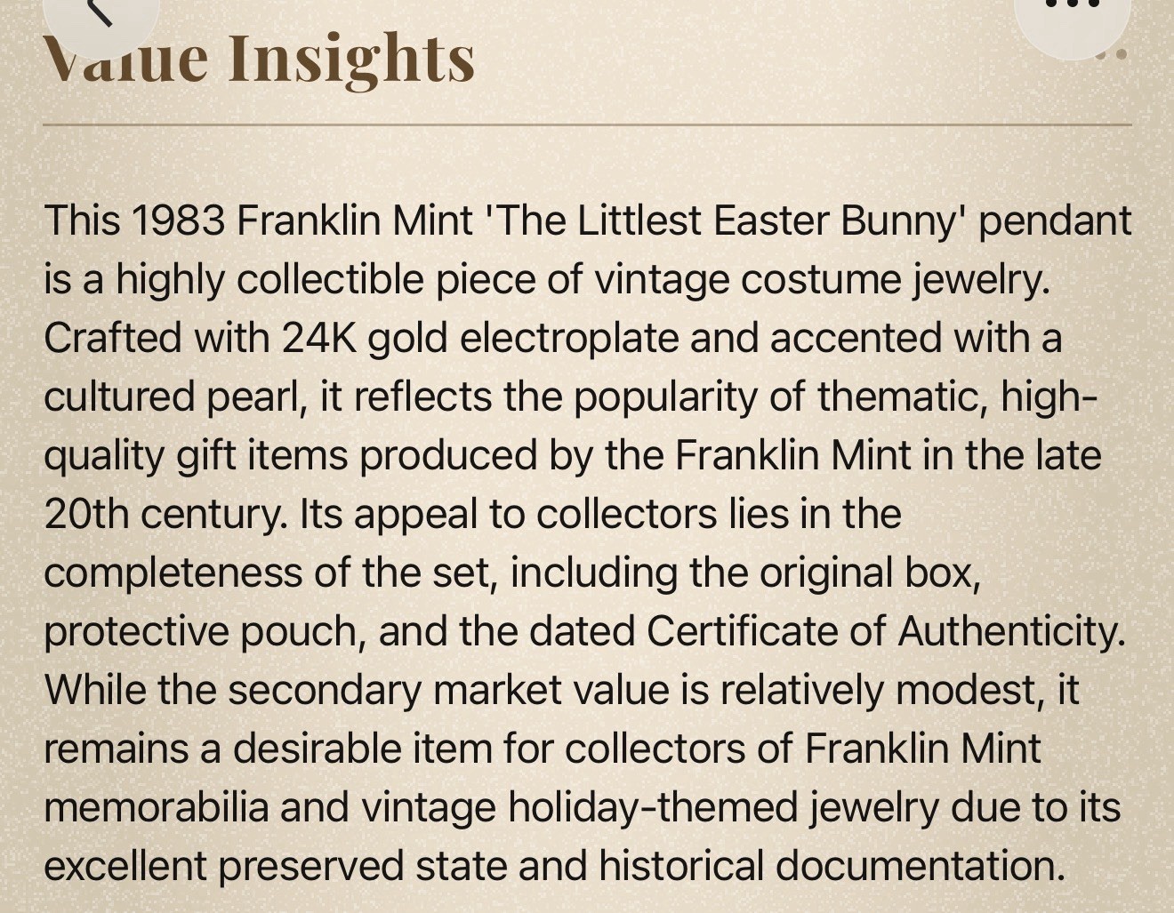 The Franklin Mint Littlest Easter Bunny Rabbit Charm Pendant Gold Plated Pearl