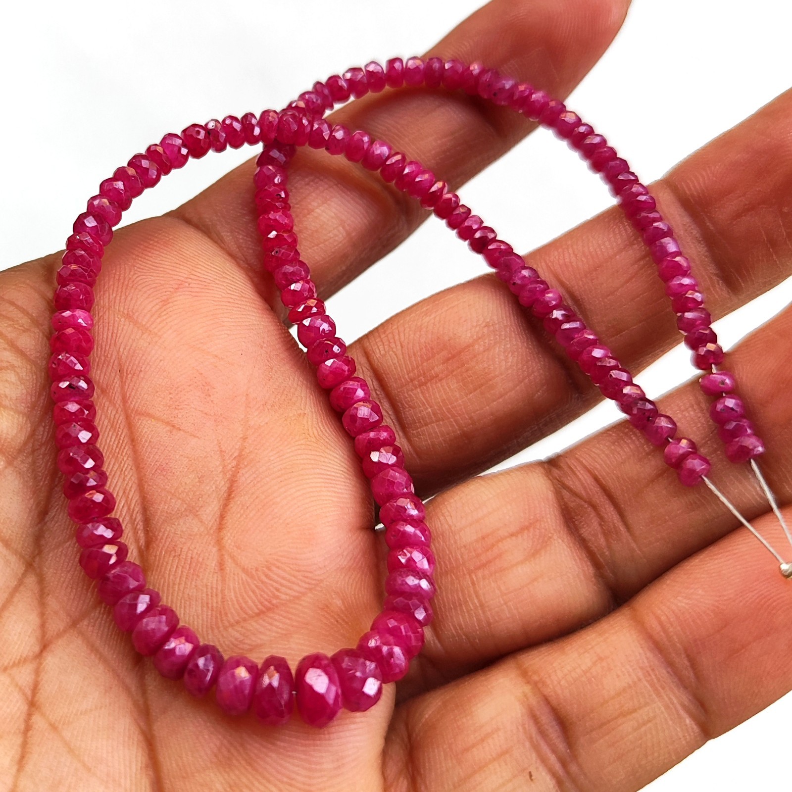 Myanmar Ruby 3.5-6mm Faceted Rondelle Cut Stone Beads 12” Strand Natural Gems