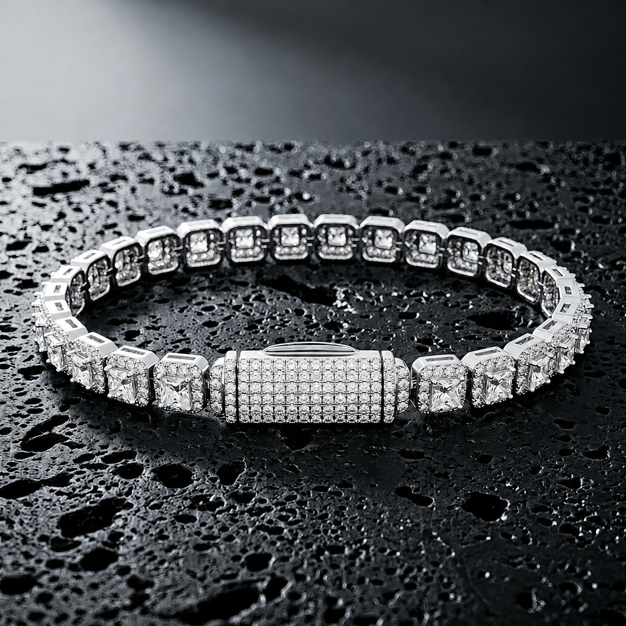 925 Sterling Silver D Color VVS 3mm Moissanite Halo Tennis Bracelet 6-8 in