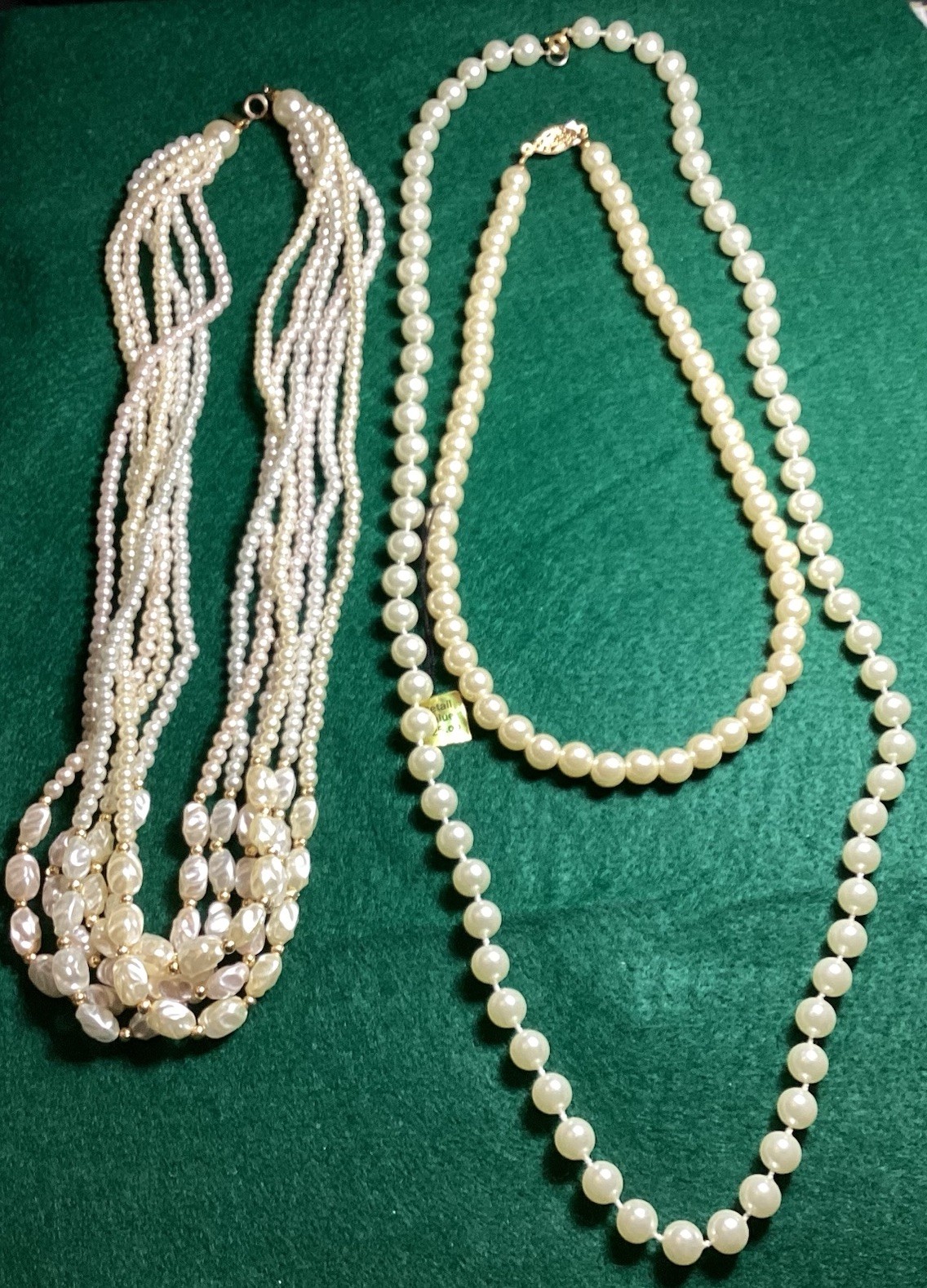 VTG LOT OF 3 FAUX PEARL NECKLACES 1 SIGNED LADY REMMINGTON 21 1/2”, 17 1/2”, 29”