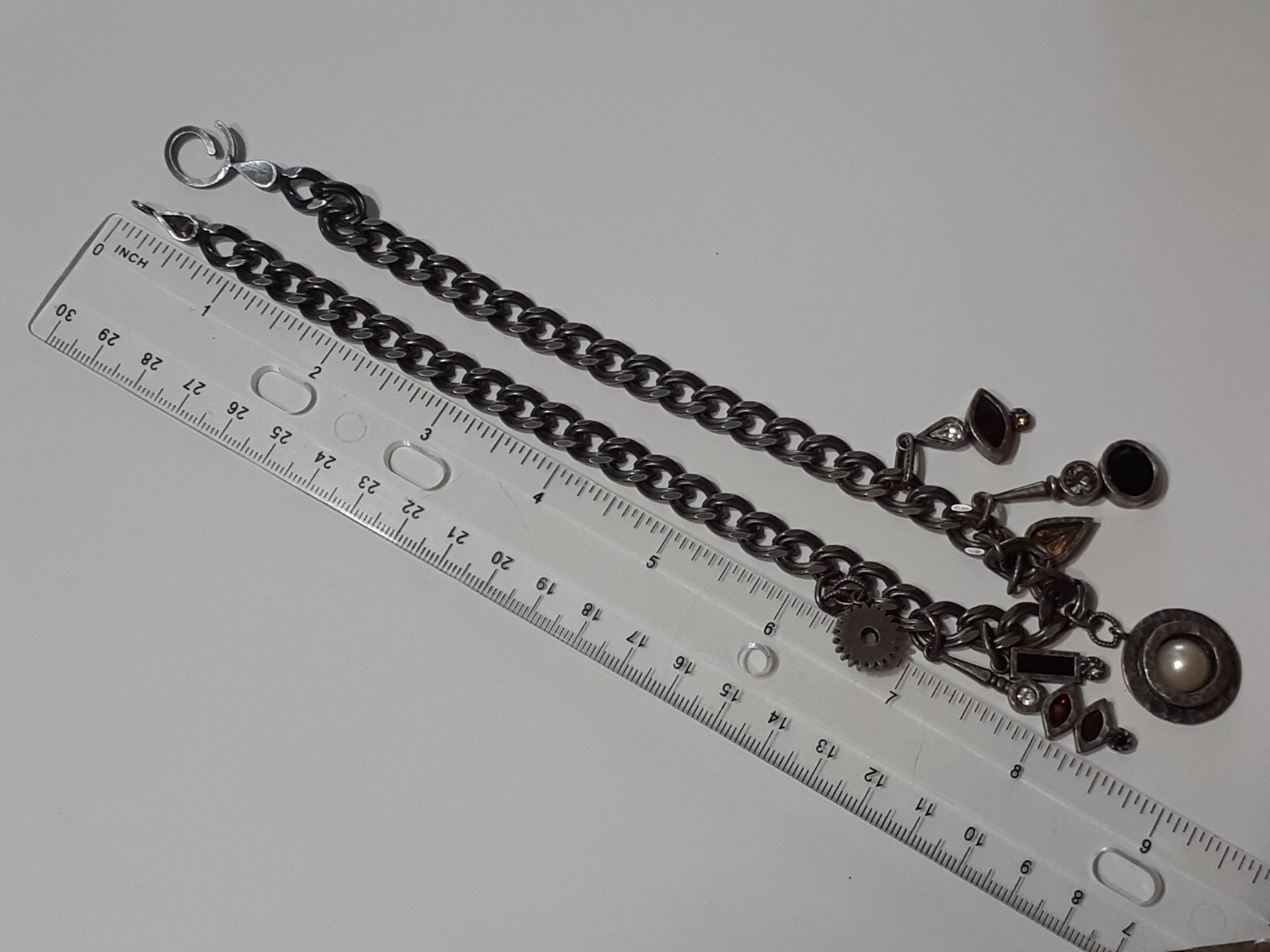 Patricia Locke Silvertone Multicolor Crystals Charms Chain Necklace 16″