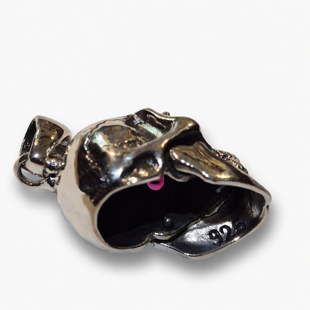 11 Gram 925 Sterling Silver Skull Ruby Eyes, Charm Style, 31.8 mm, Movable Jaw