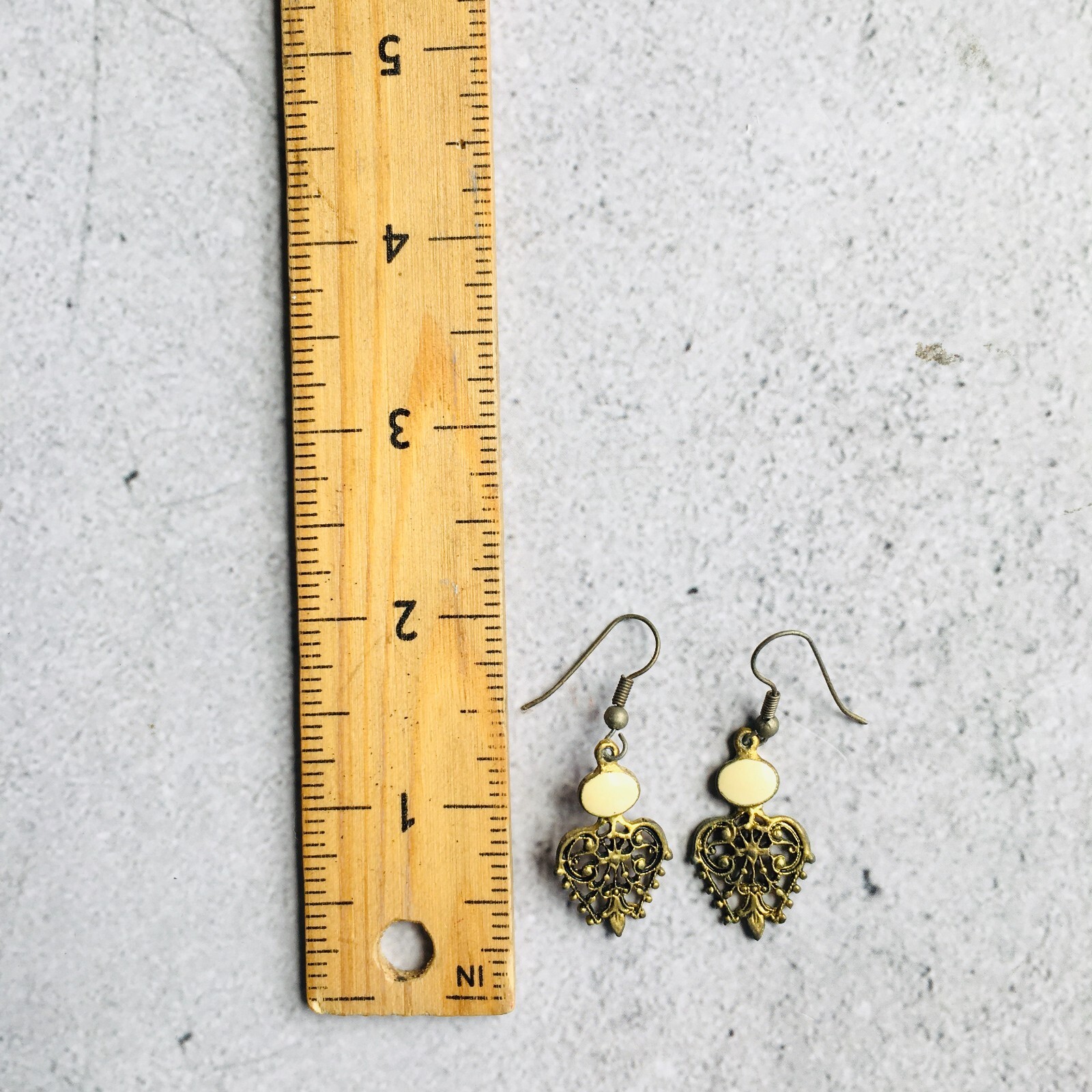 Ornate Metal and Enamel Vintage Dangle Pierced Earring 1.5″