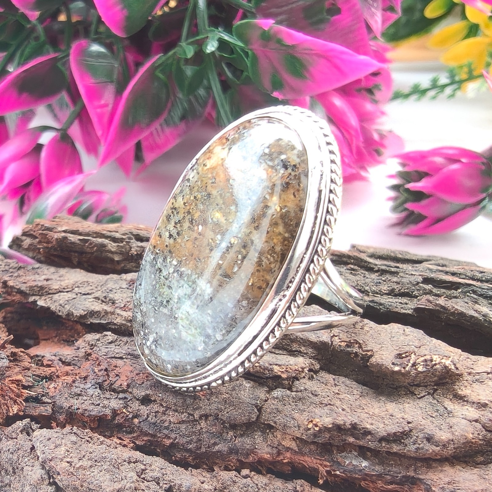 Stingray Coral Gemstone 925 Silver Handmade Statement Ring Jewelry