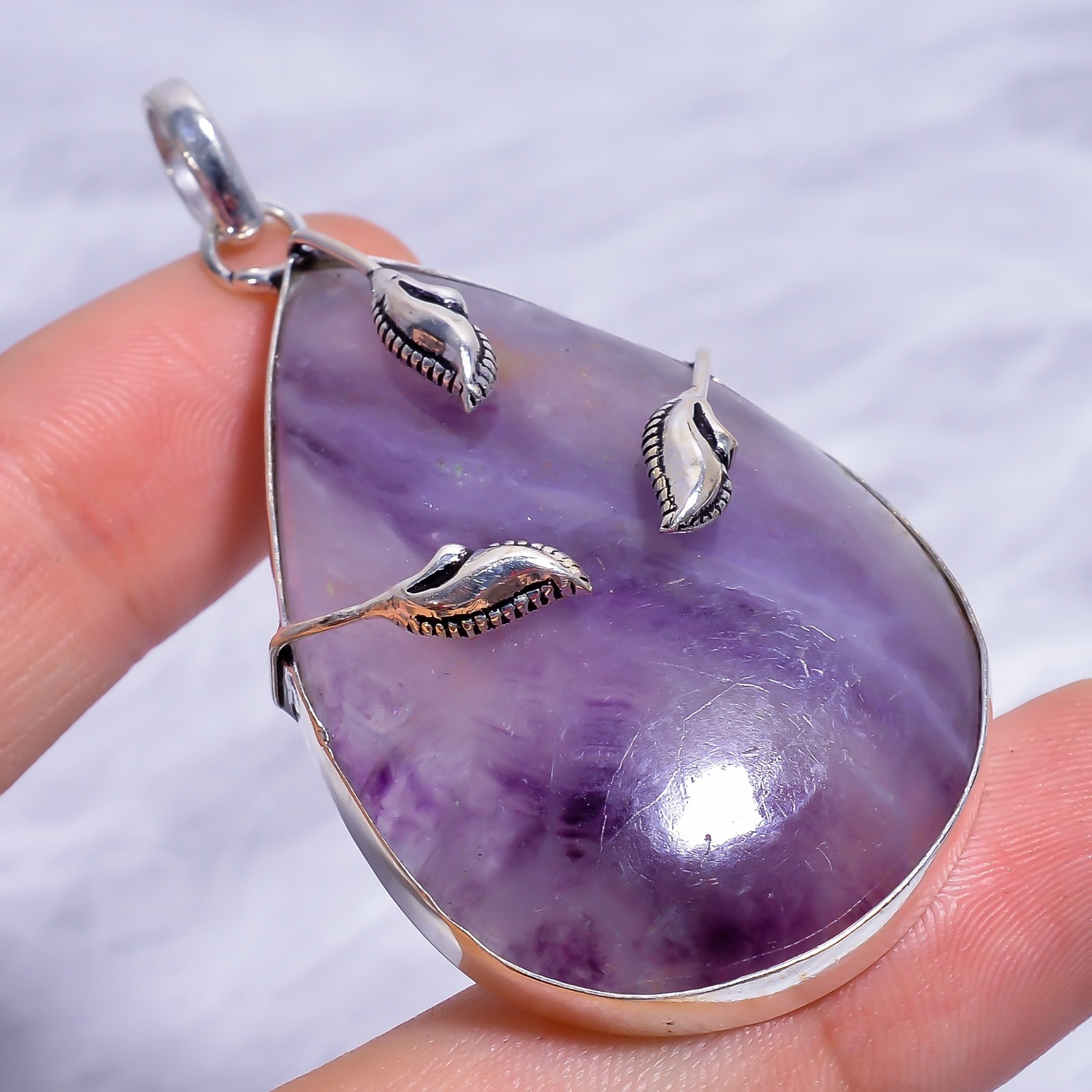 Natural Chevron Amethyst In Fluorite Gemstone 925 Sterling Silver Pendant 2.3″