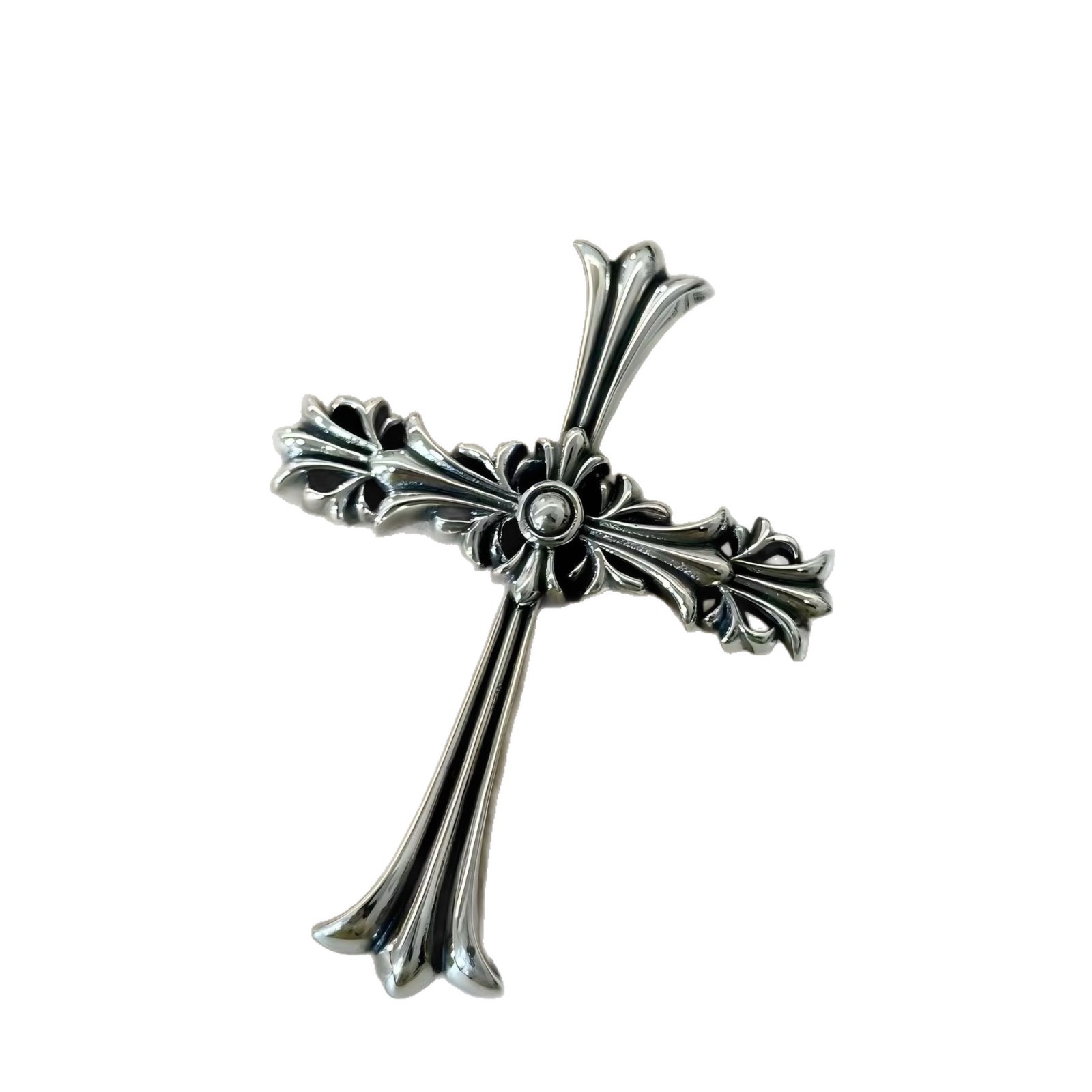 Heavy 24g 925 Sterling Silver Gothic Floral Cross Pendant Only Biker Men Jewelry